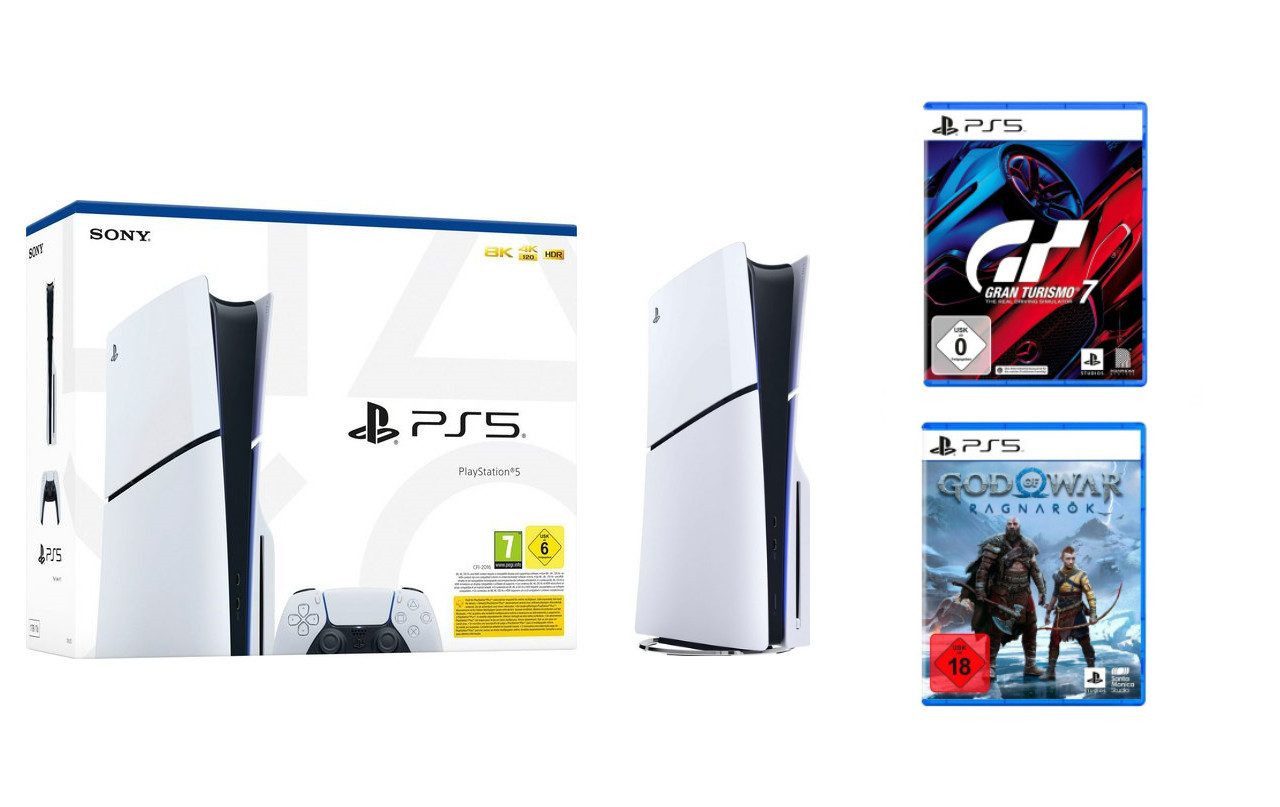 Playstation PS5 Disk Slim inkl. Gran Turismo 7 & God Of War (Bundle, inkl. Gran Turismo 7 & God of War: Ragnarök), Spiele-Set