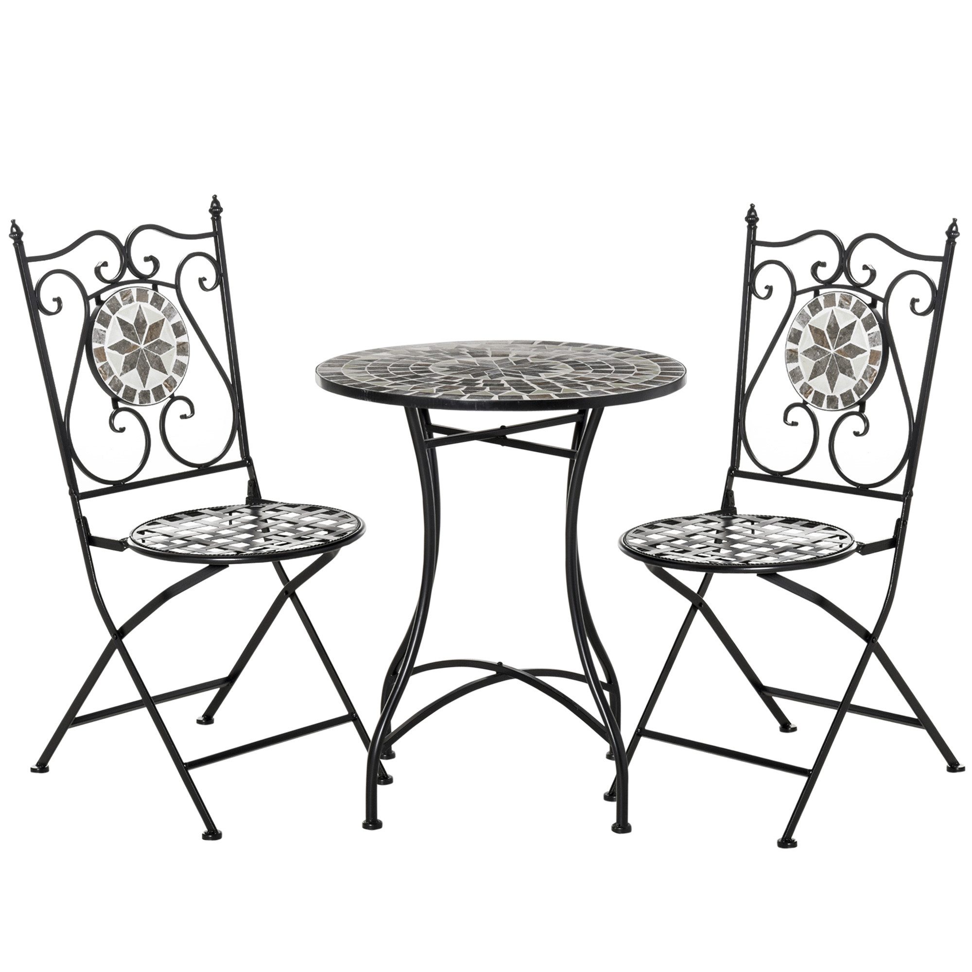 MC Star Gartenlounge-Set Garten Sitzgruppe für 2 Personen Balkonmöbel Set, (mit Mosaiktisch und faltbaren Stühlen aus Metall mit Keramikfliesen in Mehrfarbig)