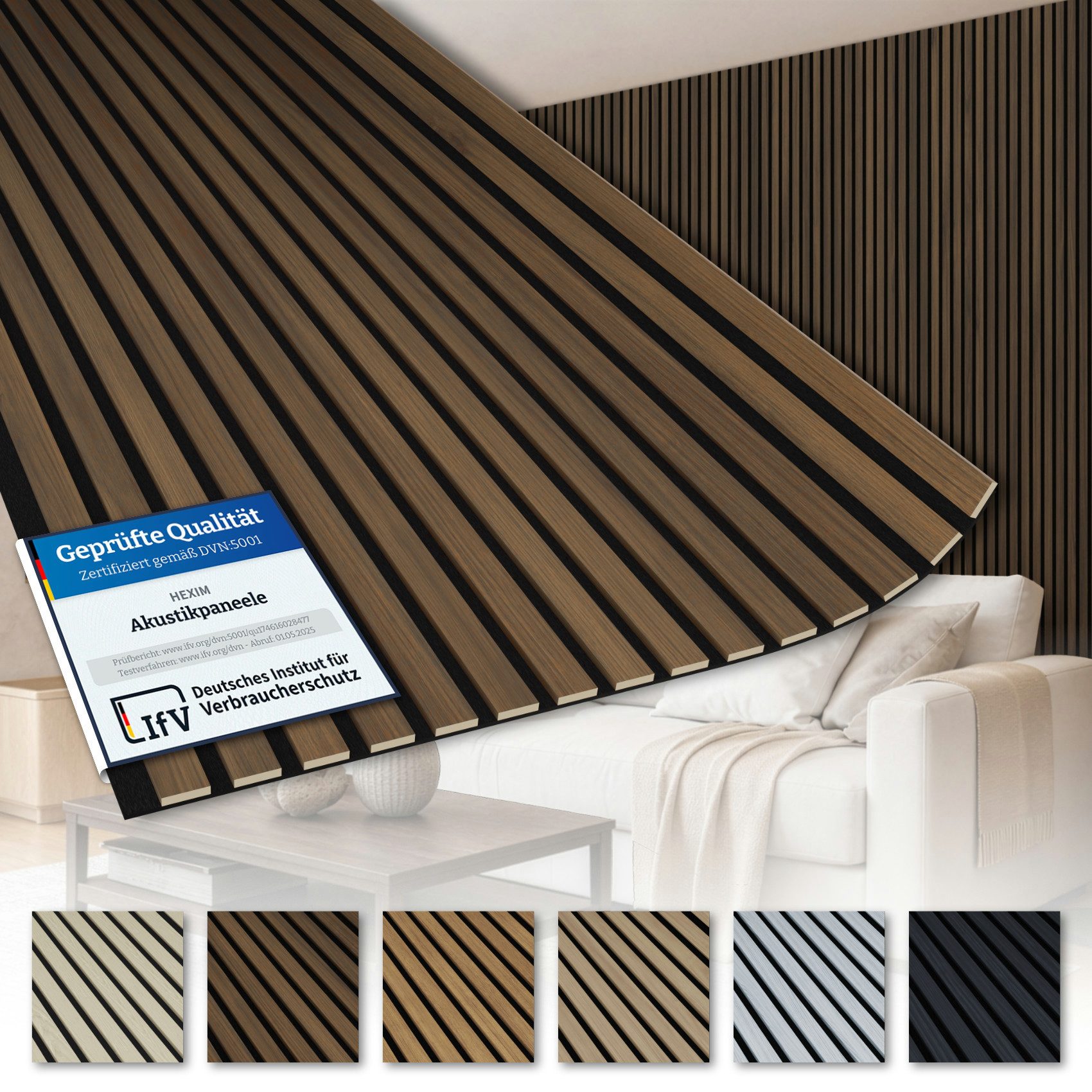 AKUSTIKO Wanddekoobjekt (Lamella Akustikpaneele 2 Stück 280x60cm - flexible Filz MDF Wandpaneele fugenlos - überlappende Holz Lamellenwand Akustikfilz - Akustik Wandverkleidung von HEXIM (3.36m² Dark Walnut)