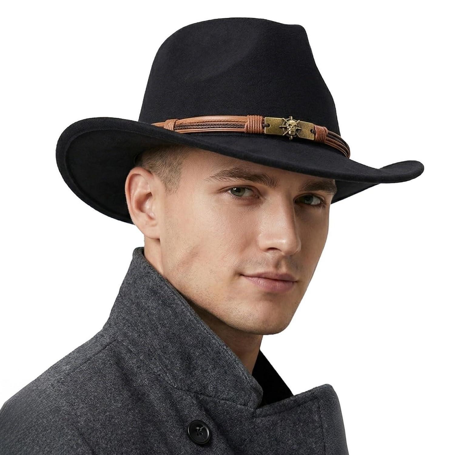 LuxusKollektion Cowboyhut Cowboyhut Damen Herren Wildleder Krempe Einheitsgröße M B1 Schwarz