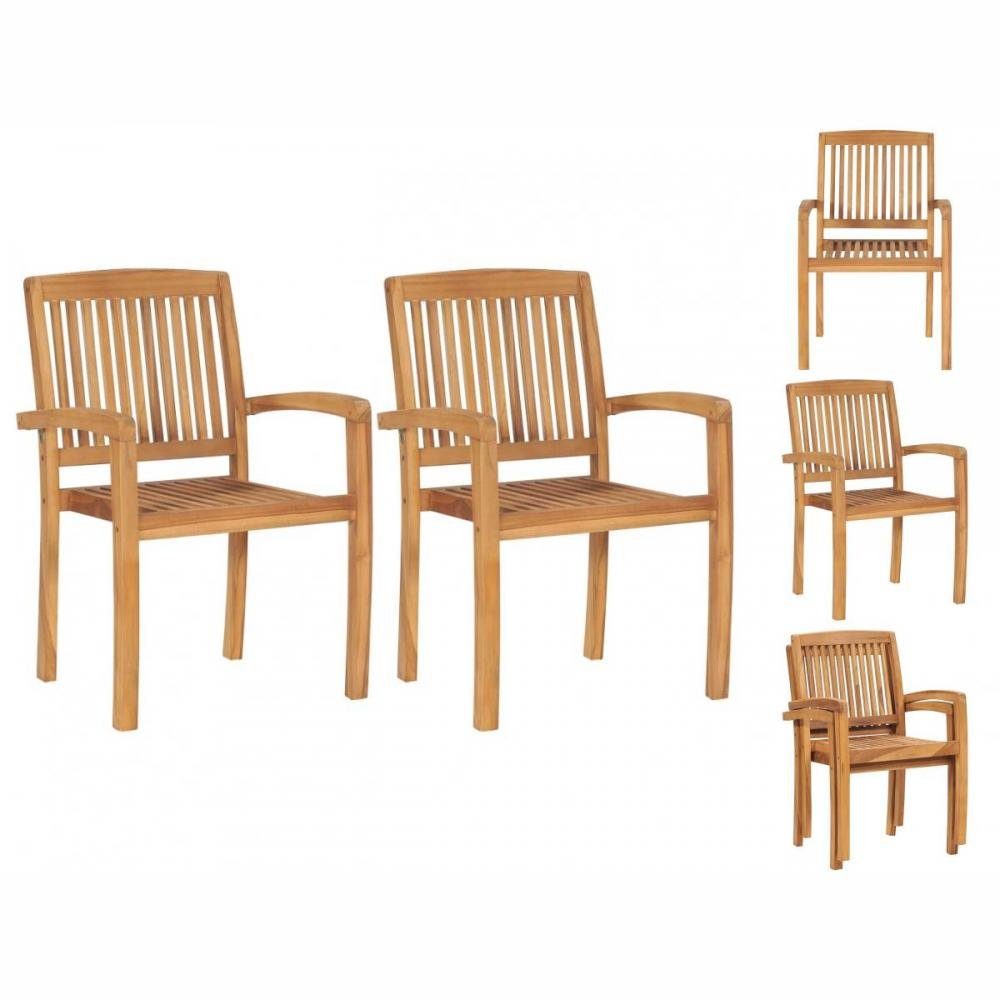 vidaXL Gartenstuhl GartenEssstühle 2 Stk Stapelbar Teak Massivholz Holz