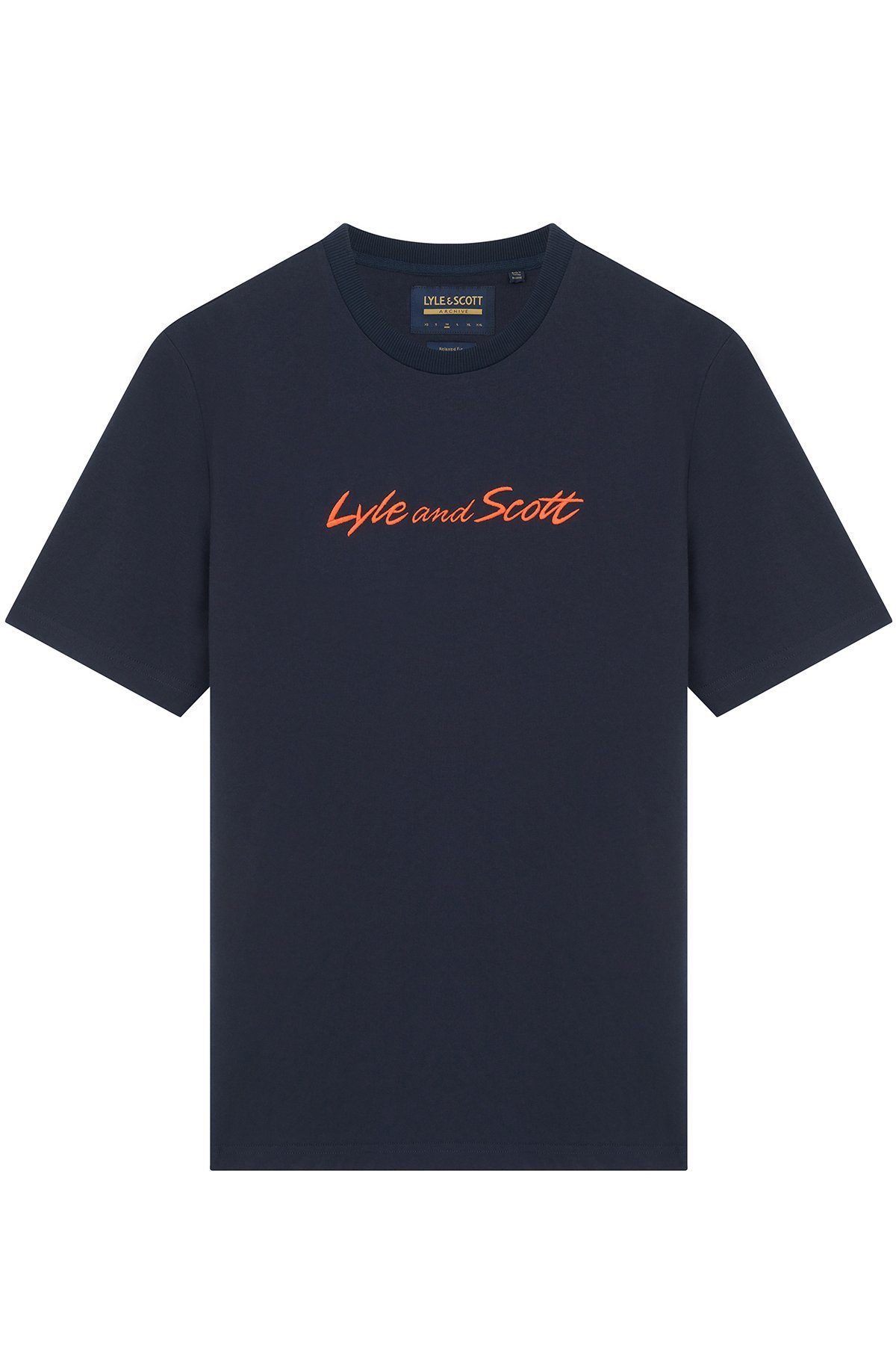 & Lyle T-Shirt Orange Brustprint Dunkelmarine/Sorrel Mit Scott