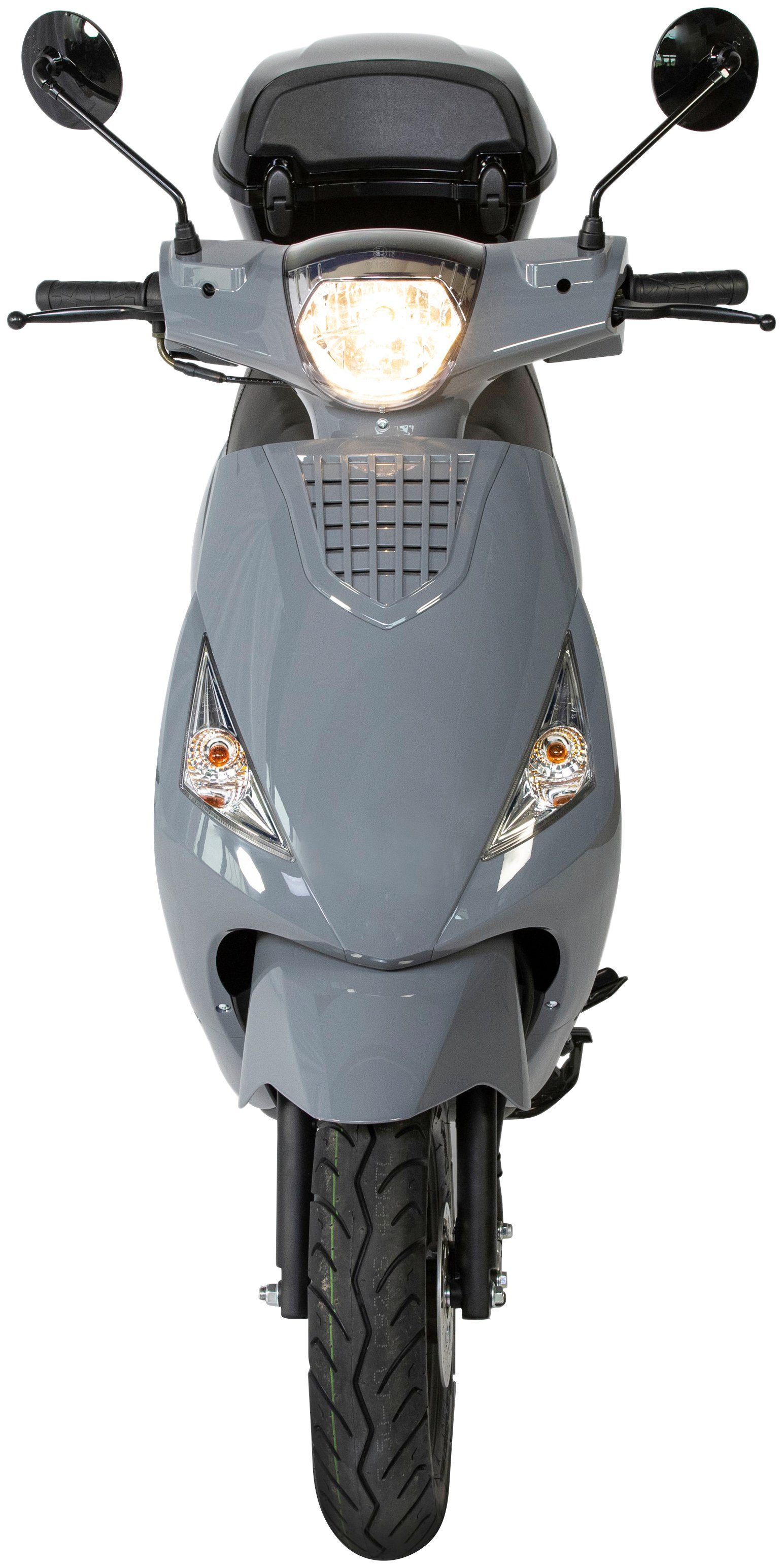 GT UNION Motorroller Matteo 45 tlg., km/h, 50 grau, (Komplett-Set, Topcase), 2 inkl. 5, 50-45, ccm, mit Euro grau Topcase