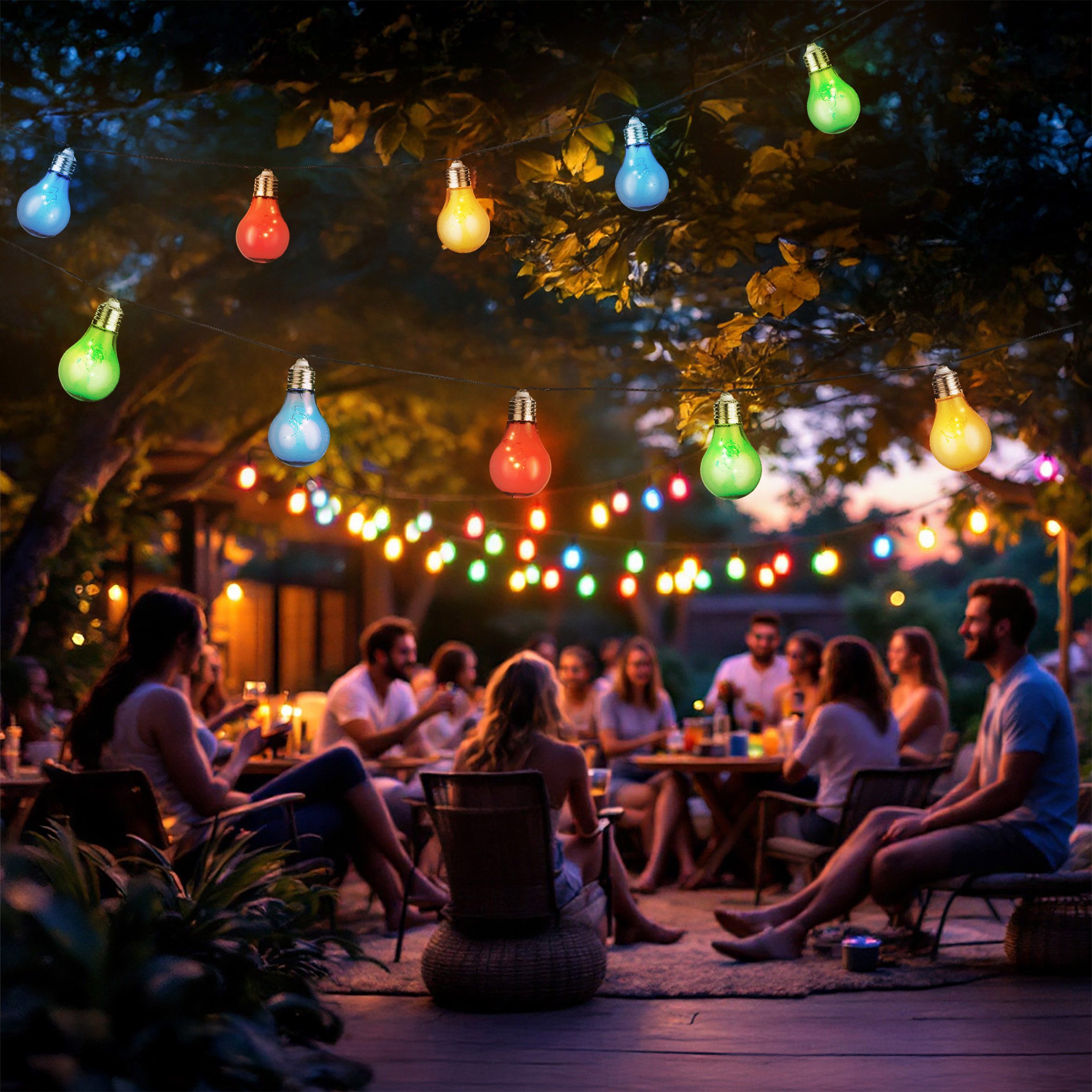 Spetebo LED-Lichterkette Solar mit 10 bunten LED Glühbirnen, 10-flammig, 450 cm lang - Garten Dekobeleuchtung mit farbigen Lampen – Bild 5 von 5