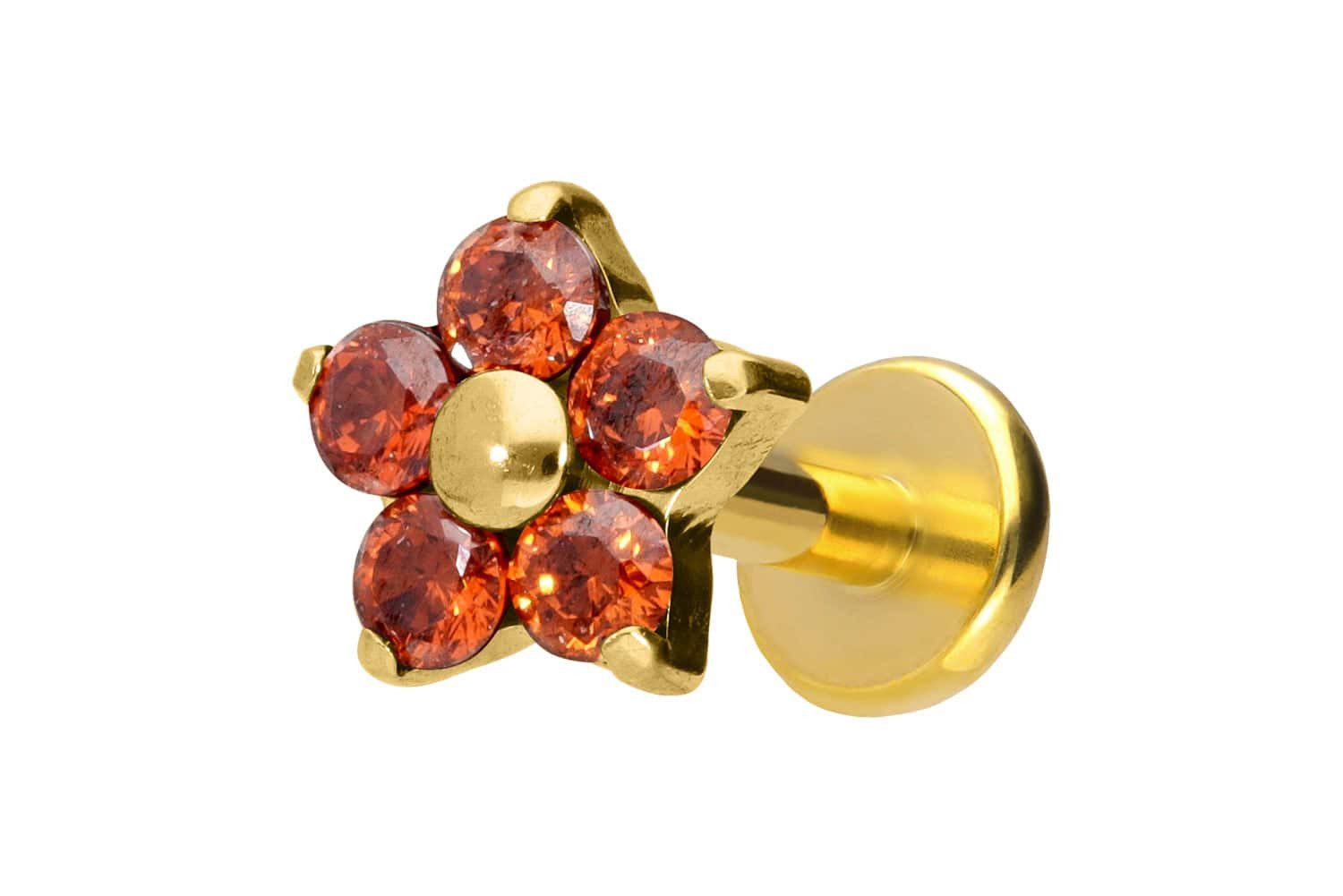 PIERCINGLINE Piercing-Set Titan Labret mit Push Fit KRISTALLBLUME (Labrets, 1-tlg)