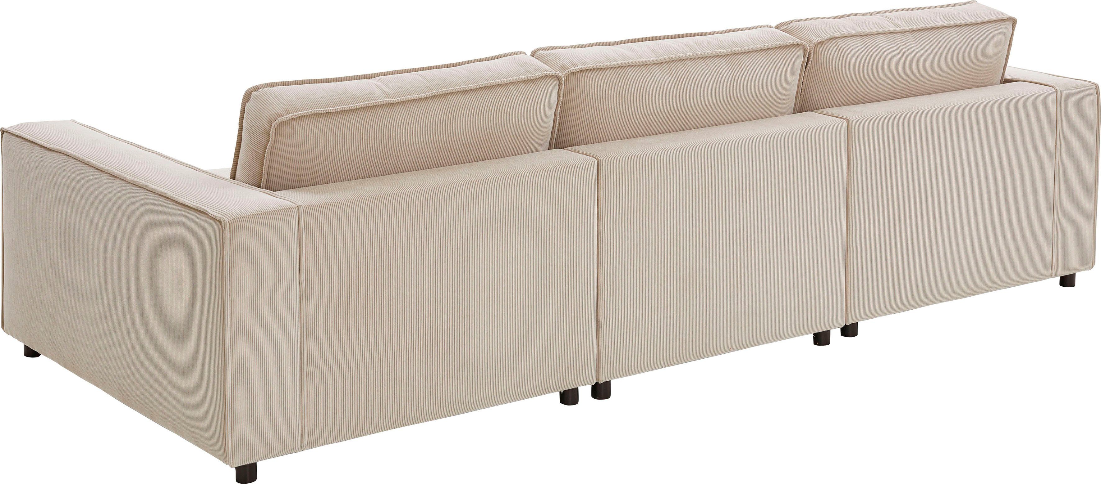 ATLANTIC home collection 3-Sitzer frei Cord-Bezug, XXL-Sitzfläche, creme Wellenunterfederung Valan, mit mit stellbar
