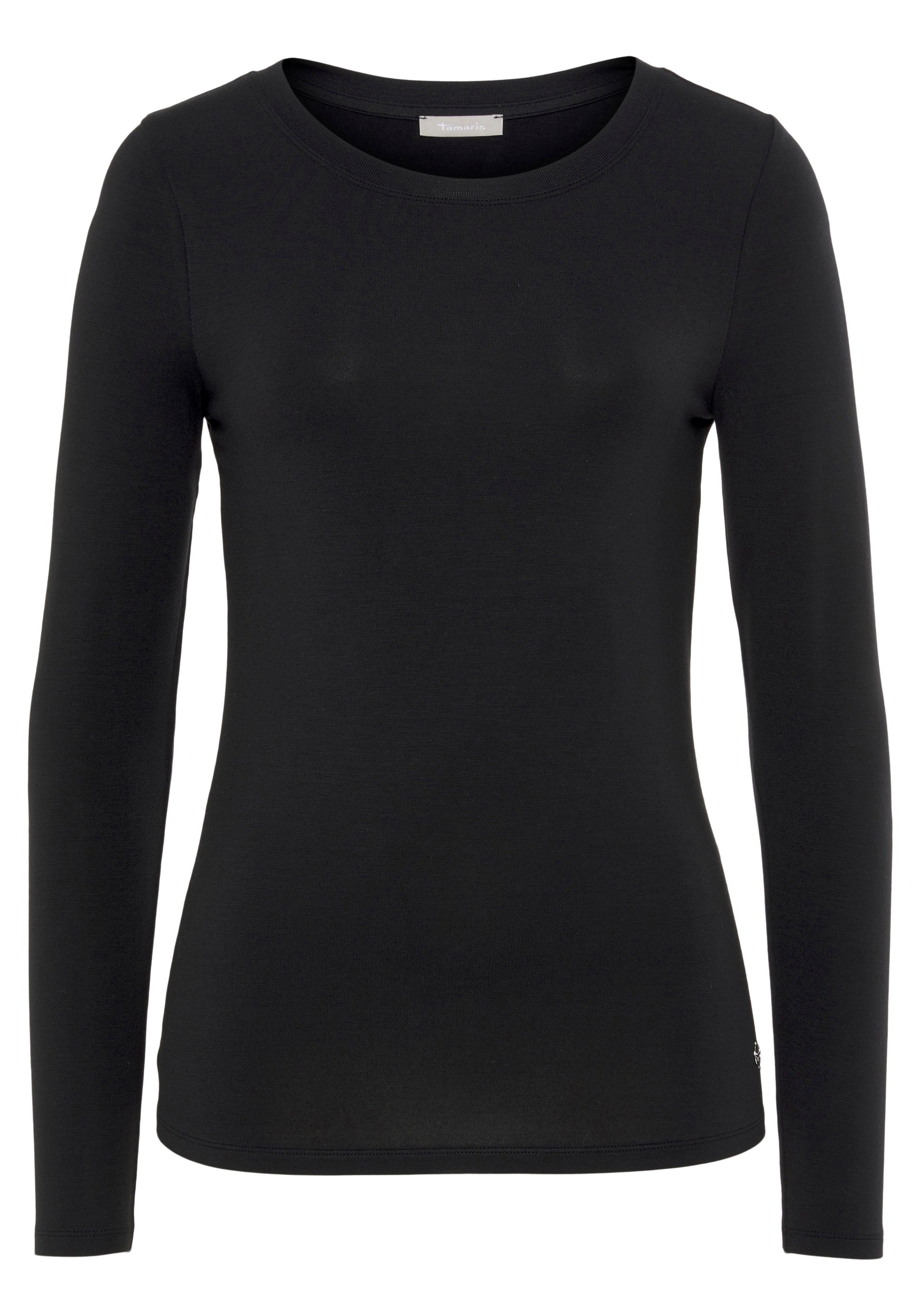 Langarmshirt aus elastischer Viskosemischung, figurbetonte Passform