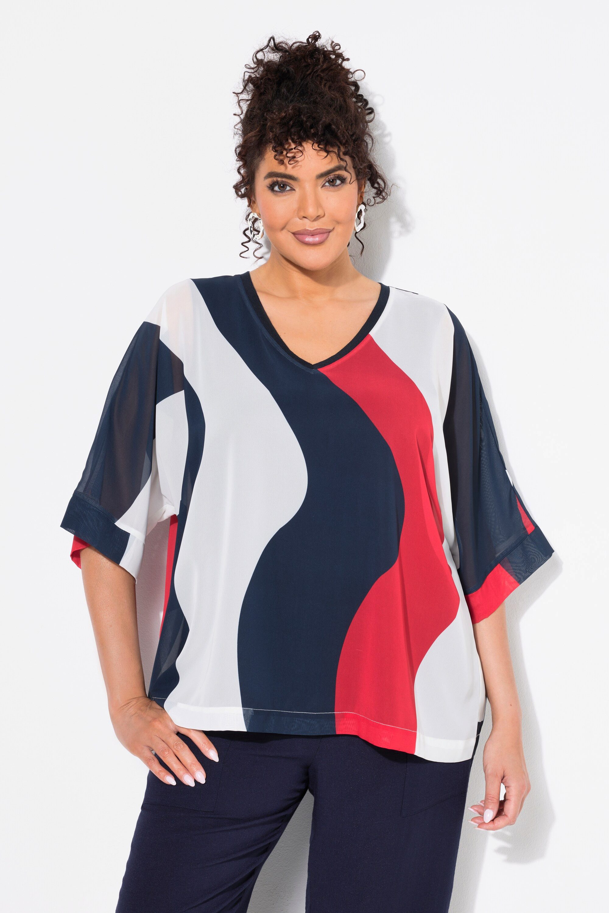 Ulla Popken Tunika Chiffon-Tunika doppellagig V-Ausschnitt günstig online kaufen