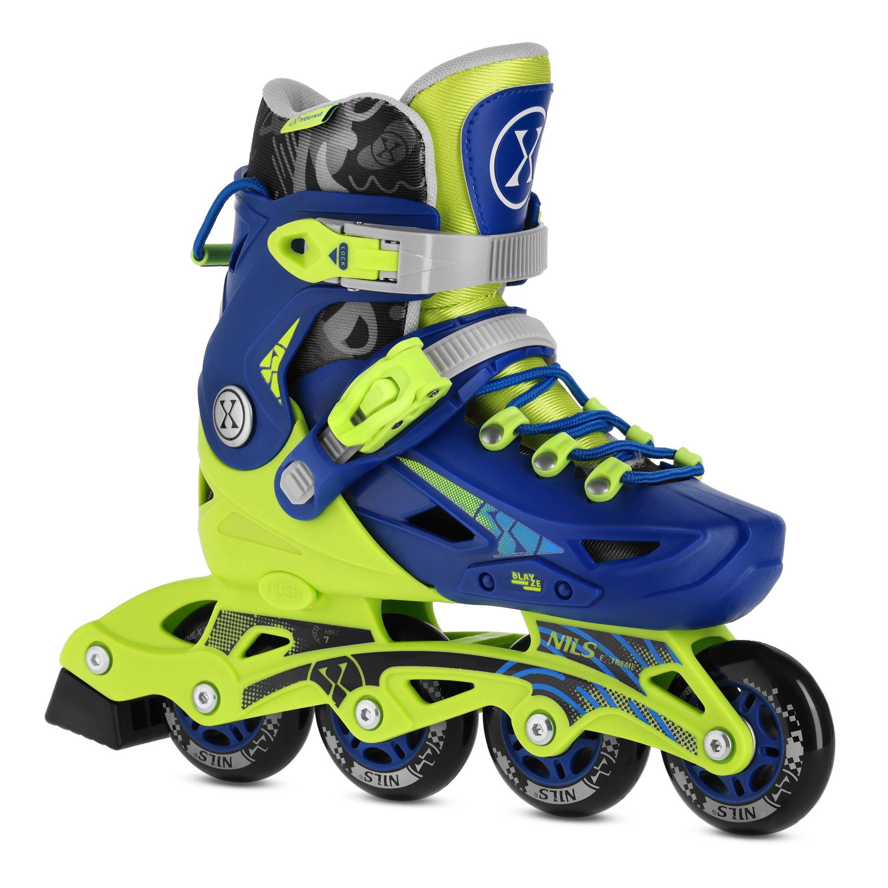 NILS EXTREME Inlineskates Inliner Blaze Blau Inline Skates größenverstellbar, Mitwachsend durch einfaches PUSH-System