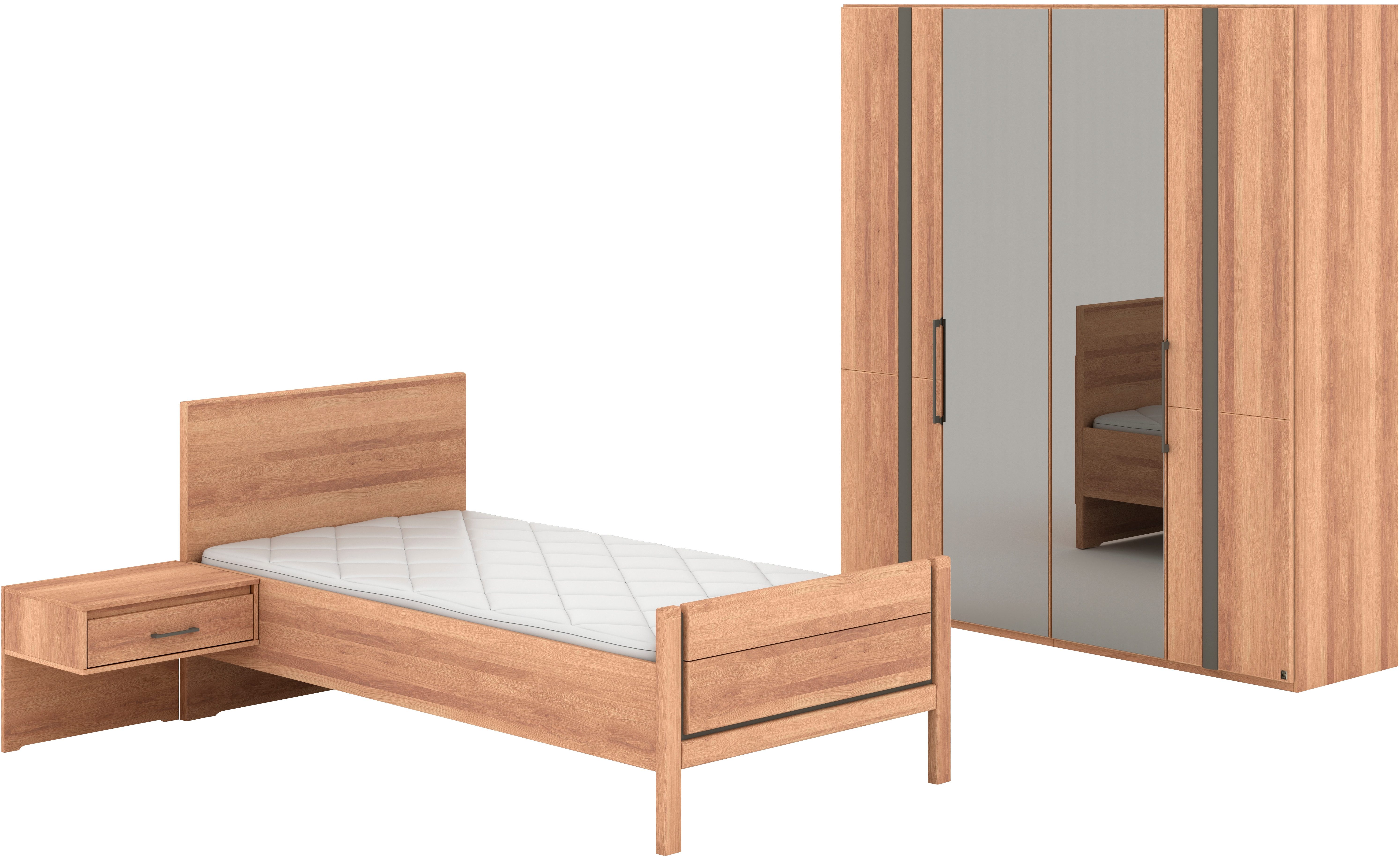 Musterring Schlafzimmer-Set Sorrent, Kleiderschrank, Bett & Nachtkommoden, teilmassiv Eiche, (2er-Set Nachtschränke, Drehtürenschrank 200 cm, Bett 100x200 cm), mit Dreh- und Falttüren, Schrankbreite 200cm, Bett mit Stollfuß
