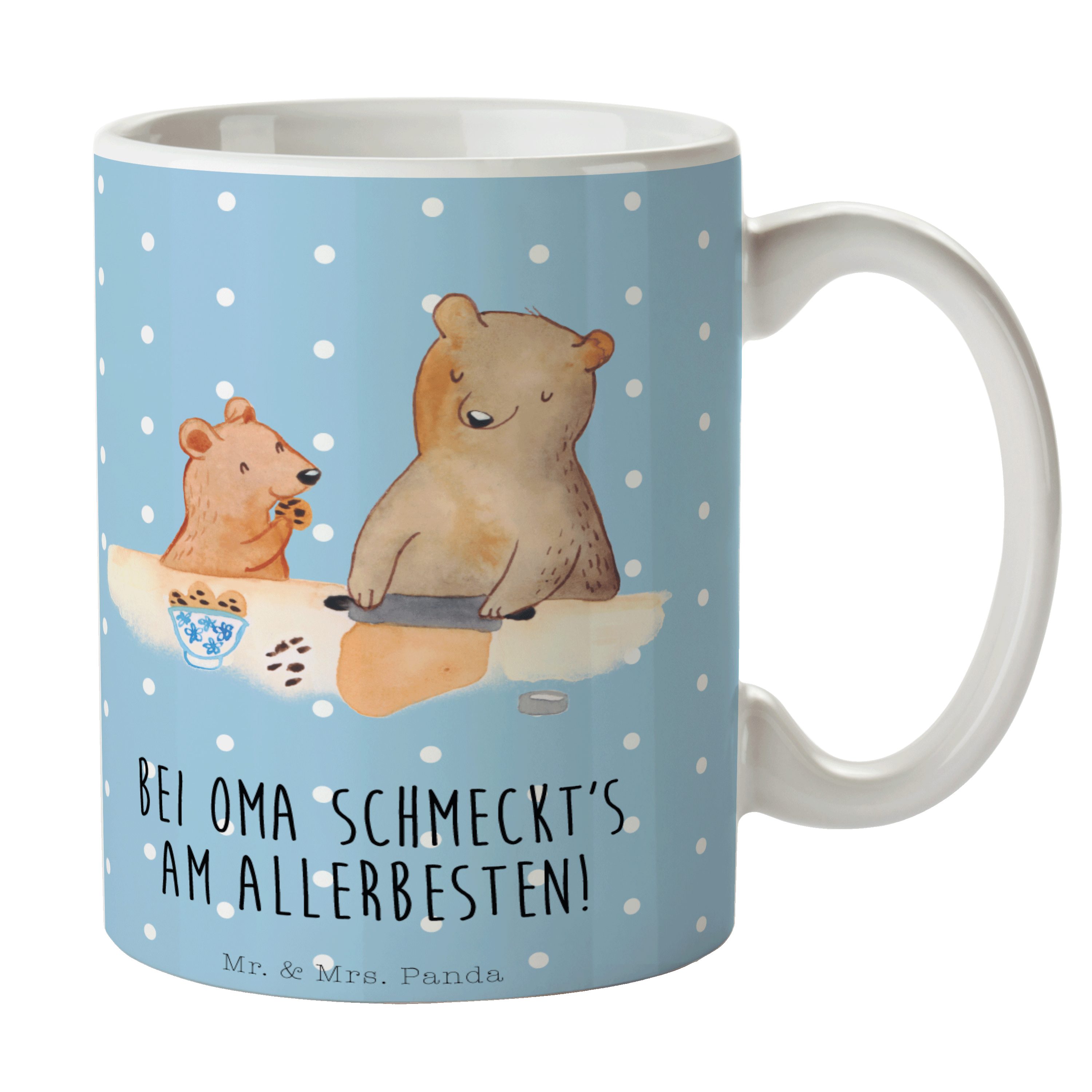 Mr. & Mrs. Panda Tasse Oma Backen, haferl, Blau Pastell, Bären, Teetasse, Großmutter Kekse, 1-tlg., Keramik