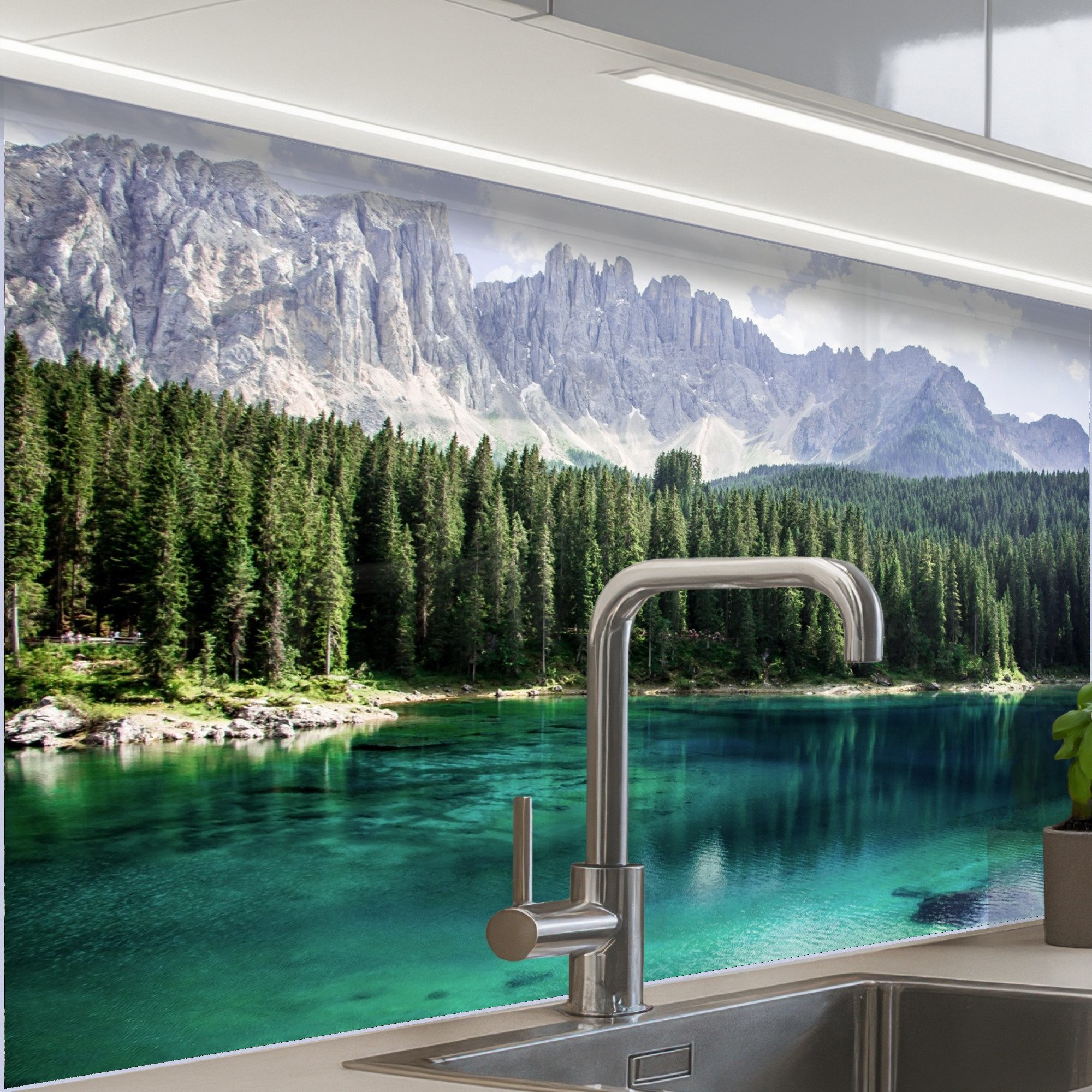 KitchenYeah Küchenrückwand Muster selbstklebend (keine Folie) Berge - Bäume - Wasser, (1-tlg), Spritzschutz, Küche, Rückwand, Küchenwand, Küchenfront, 30x20 cm