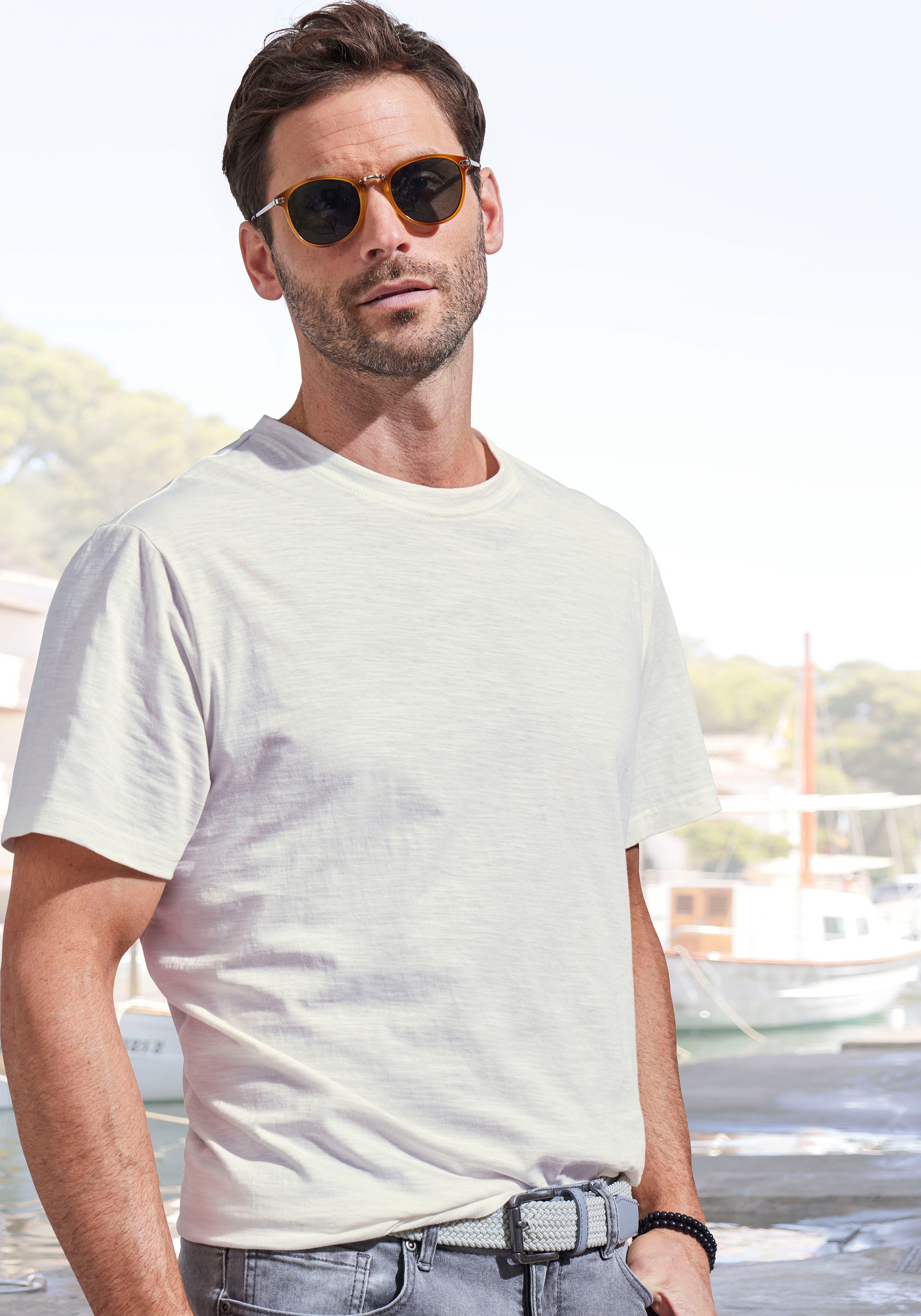 John Devin T-Shirt mit Slub-Garn Struktur aus leichter, strukturierter Baumwollqualität