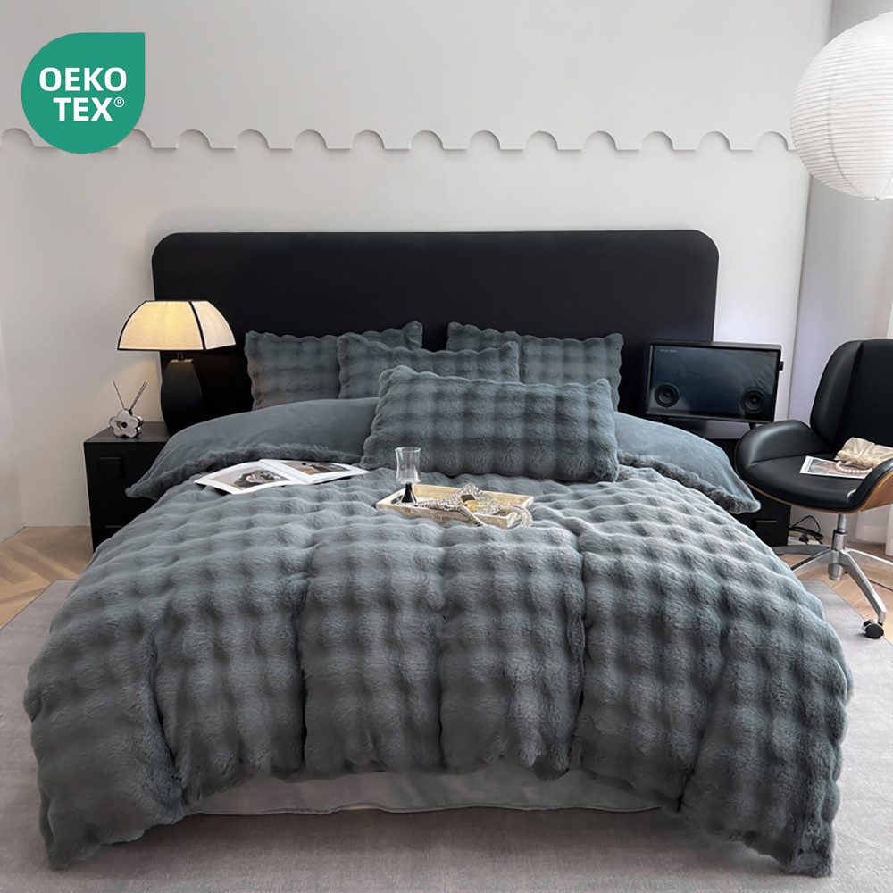 wohnTRAUM24 Bettwäsche Winter Plüsch Bettwäsche 135x200 aus Flauschig Kanin günstig online kaufen