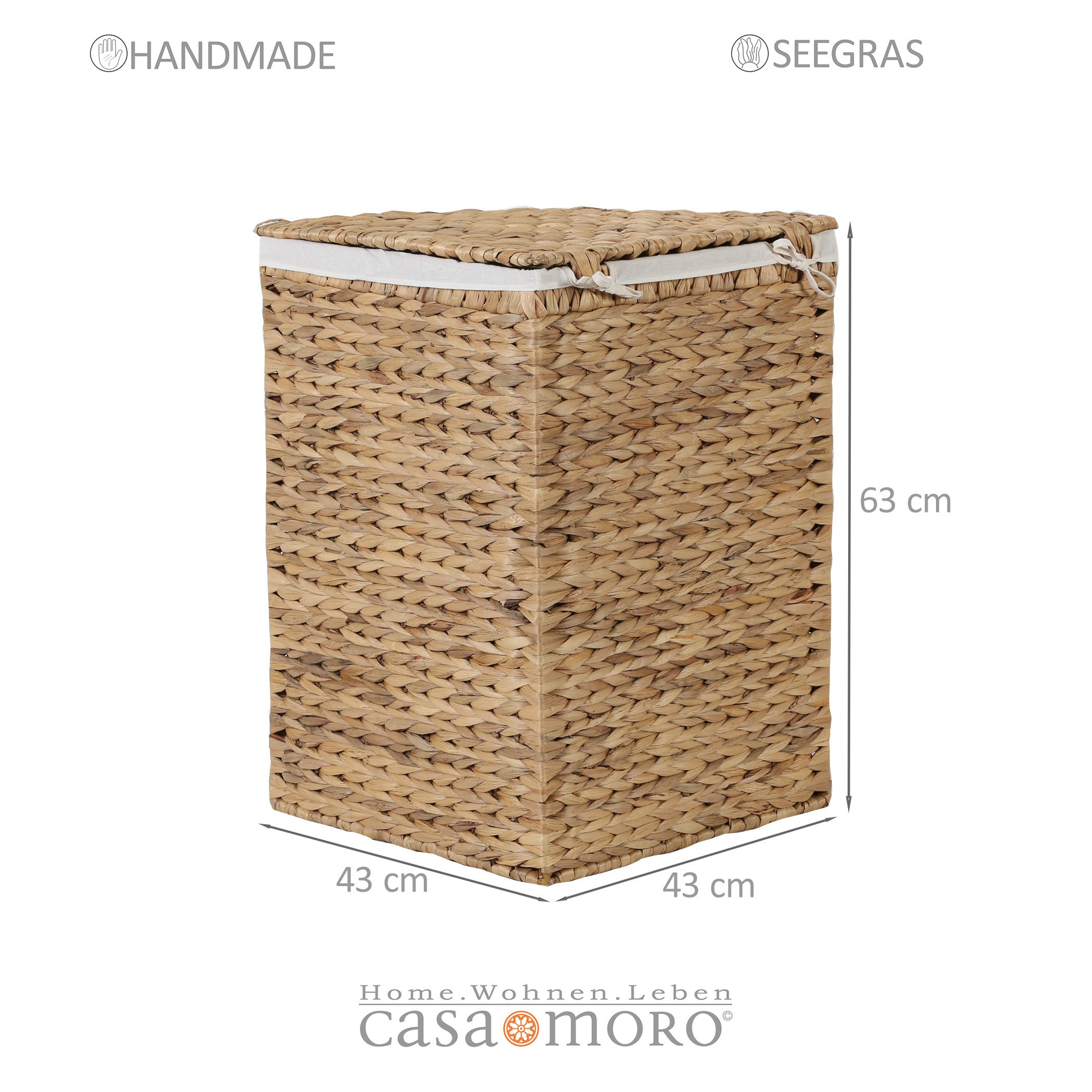 Casa Moro Wäschekorb Eckwäschekorb mit Deckel & Wäschesack 90L aus Seegras günstig online kaufen