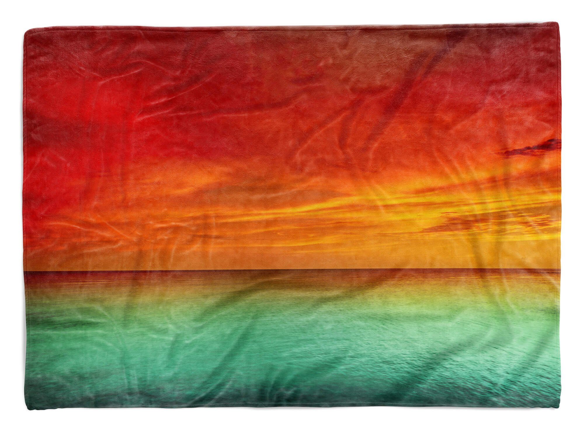 Sinus Art Handtücher Handtuch Strandhandtuch Saunatuch Kuscheldecke mit Fotomotiv roter Himmel Meer, Baumwolle-Polyester-Mix (1-St), Handtuch