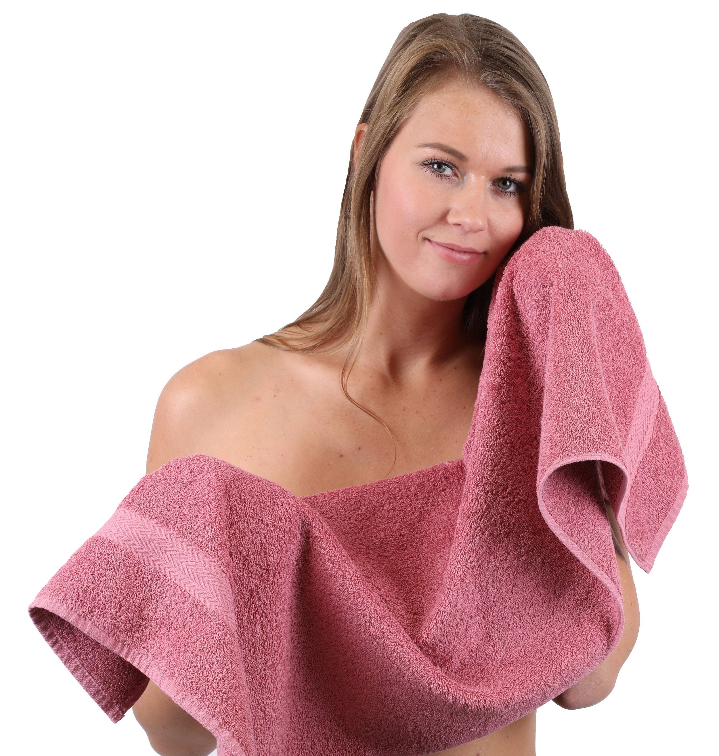 4 Altrosa, Duschtücher Premium Farbe 100% 2 Grün 2 Baumwolle Handtuch Gästetücher Betz Handtuch-Set Set Waschhandschuhe Baumwolle 100% 10-TLG. 2 Smaragd & Handtücher
