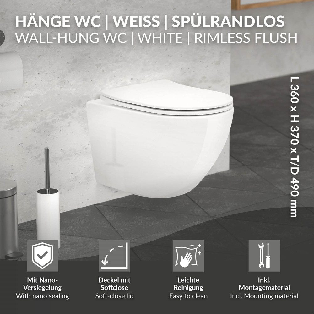 LuxeBath Tiefspül-WC Spülrandloses Hänge WC Keramik mit WC-Sitz abnehmbar S günstig online kaufen