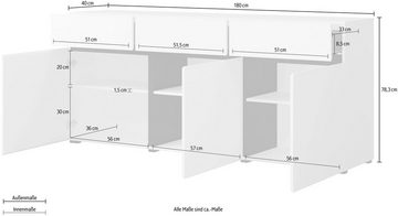INOSIGN Sideboard Cross,Breite 180 cm, moderne grifflose Kommode,3 Türen/3 Schubkästen, Schubladenschrank mit viel Stauraum, Einlegeböden verstellbar