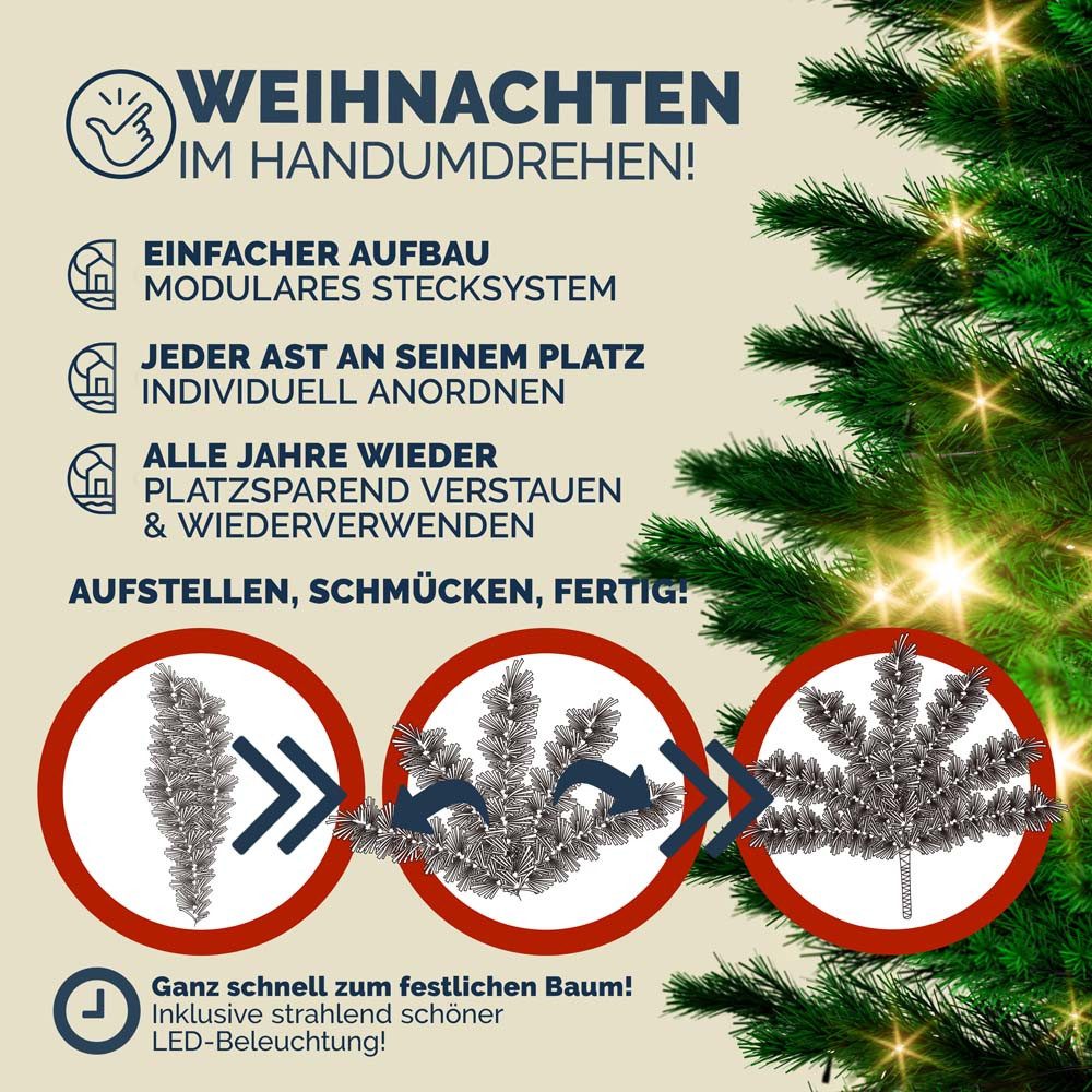 Casaria Künstlicher Weihnachtsbaum, 140 cm LED Lichterkette Edeltanne 470 Spitzen Naturgetreu – Bild 3 von 5