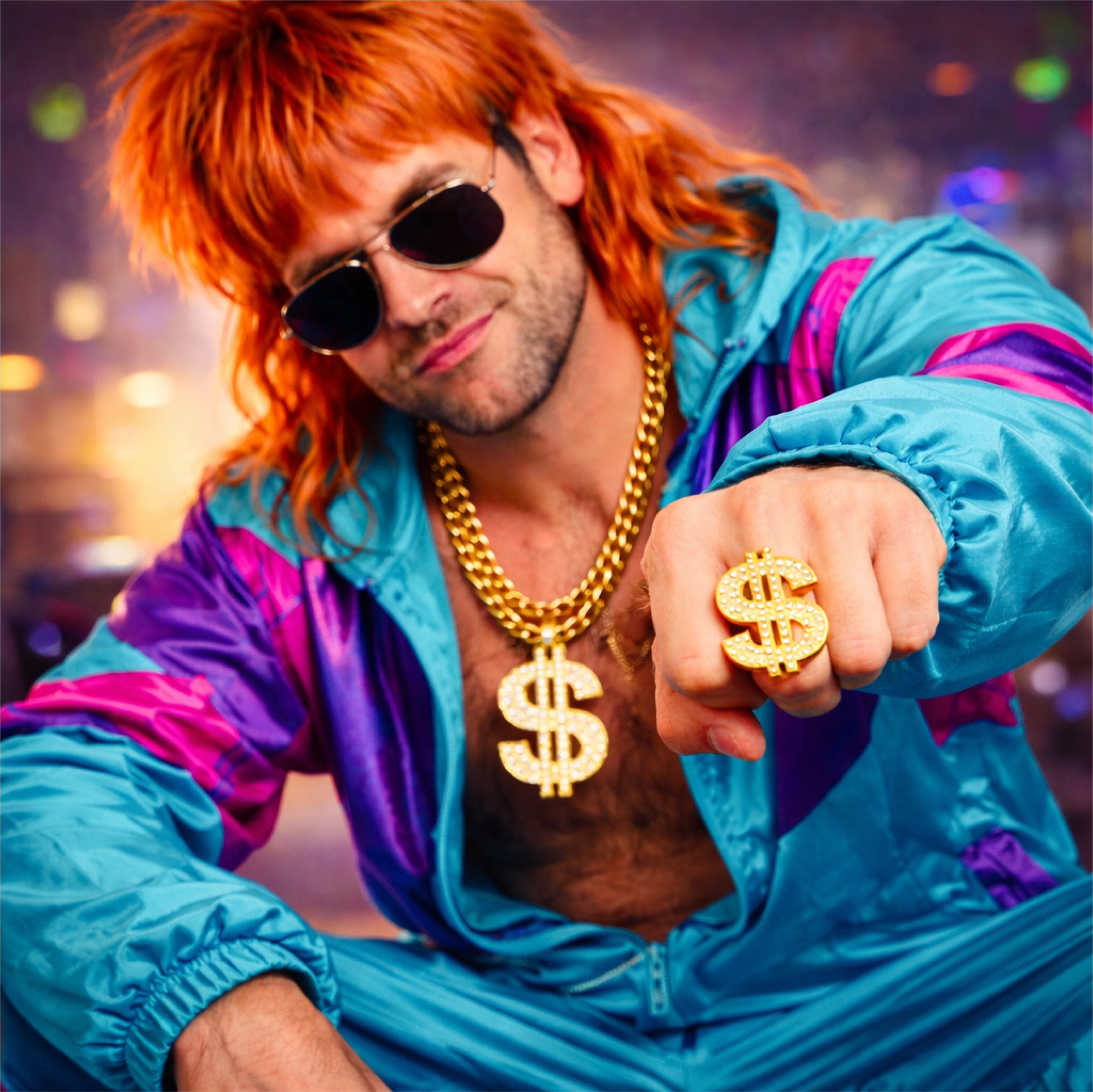 FASCHINFEVER Kostüm 4-in-1 Vokuhila Set – Kultiges 80er-Jahre Kostüm-Accessoire