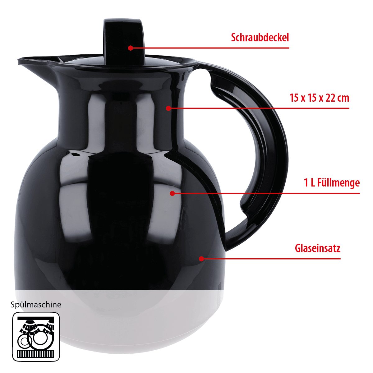 EUROHOME Isolierkanne Thermoskanne aus Edelstahl - Isolierbehälter 1L mit Schraubdeckel, 1 l, (1-St., Thermo Edelstahl Kanne 22 cm), Thermokanne mit Glaseinsatz für Kaffee und Tee