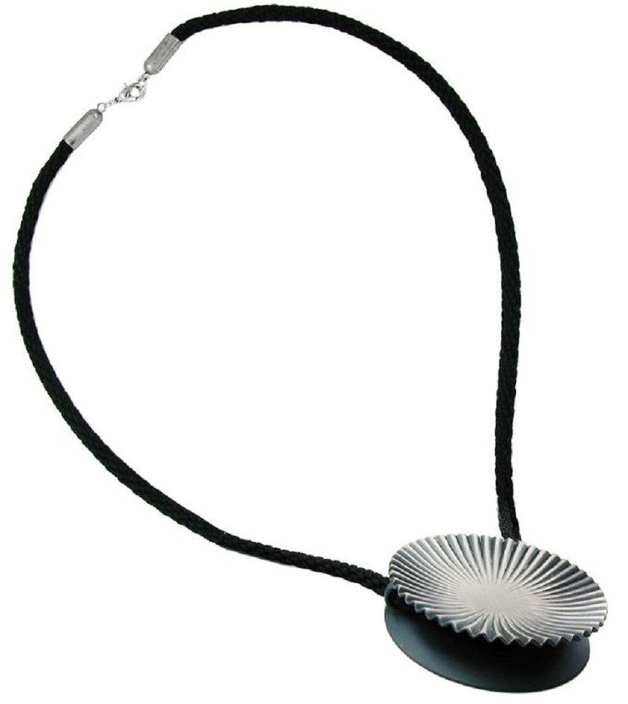 Collier Kette Metallanhänger Doppelscheibe anthrazitfarben Kordel 60 cm