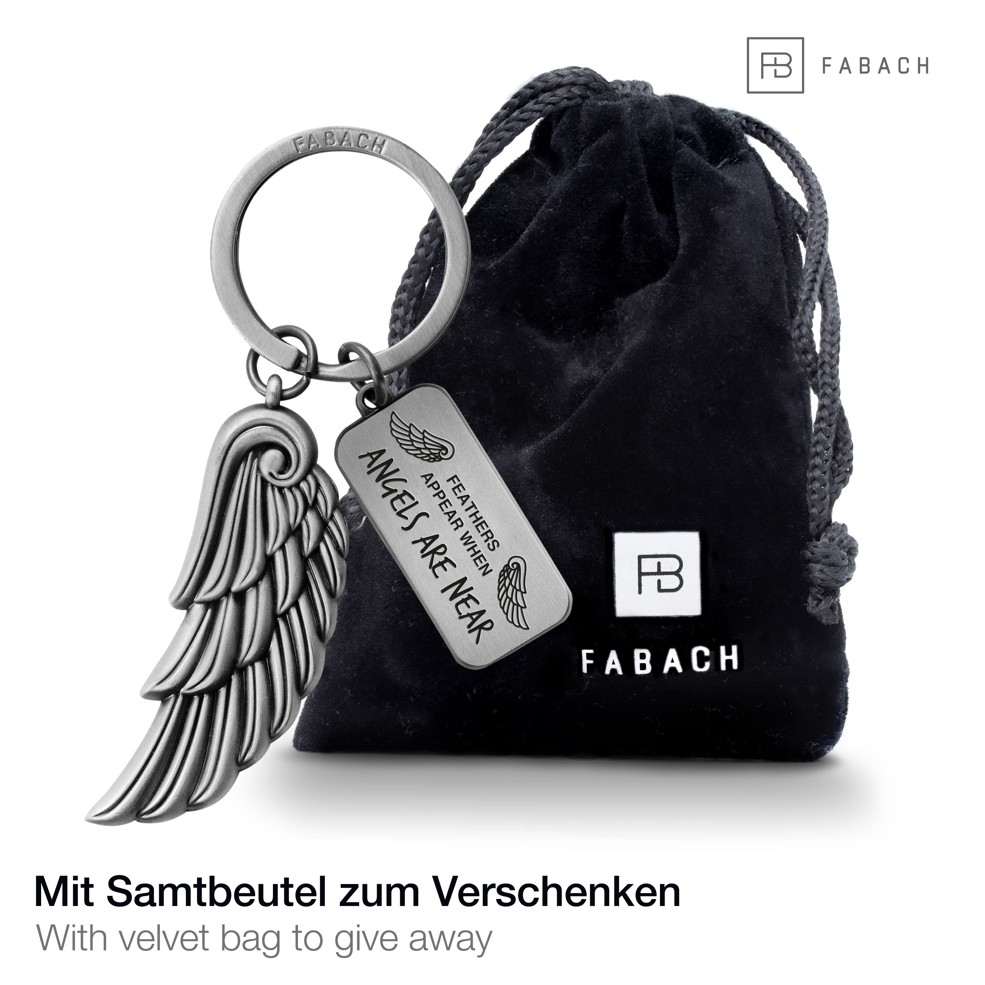 FABACH Near Are Angel Geschenk Schlüsselanhänger Gravur Schutzengel - mit Engelsflügel Silber - Angels Antique