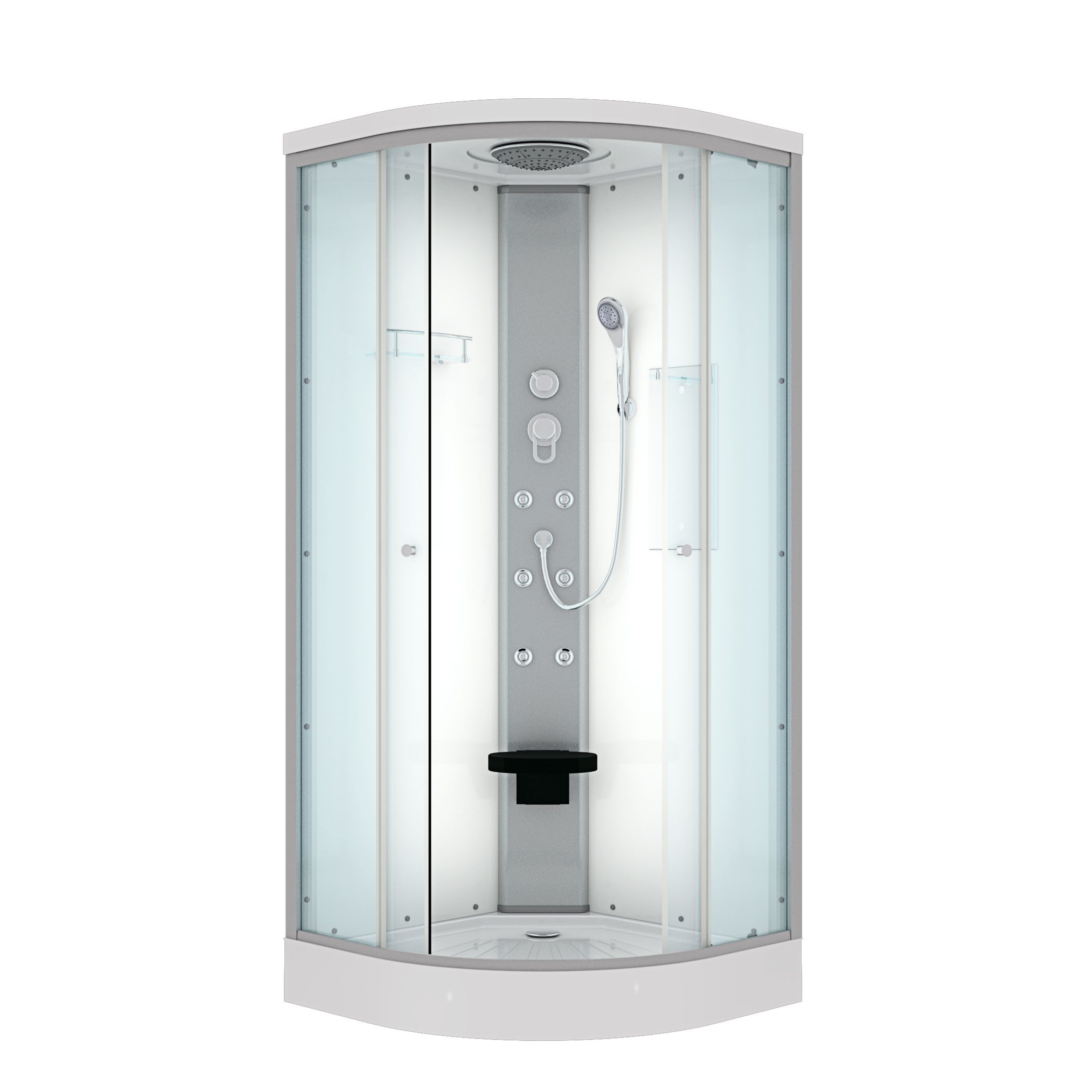 AcquaVapore Komplettdusche Dusche Fertigdusche D10-20T0-ALL Weiß 100x100, Sicherheitsglas ESG, inklusive Duschwanne, Höhenverstellbar, Mit Bauanleitung, Mit Spiegel, Gehärtetes Glas, Inte