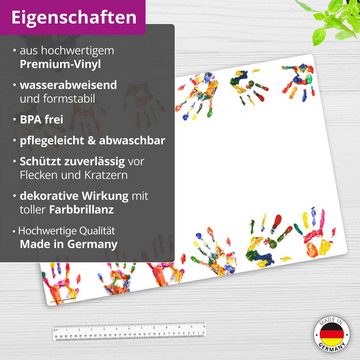 cover-your-desk.de Schreibtischunterlage abwaschbar - Bunte Kinderhände - aus premium Vinyl - Made in Germany, (1 tlg)