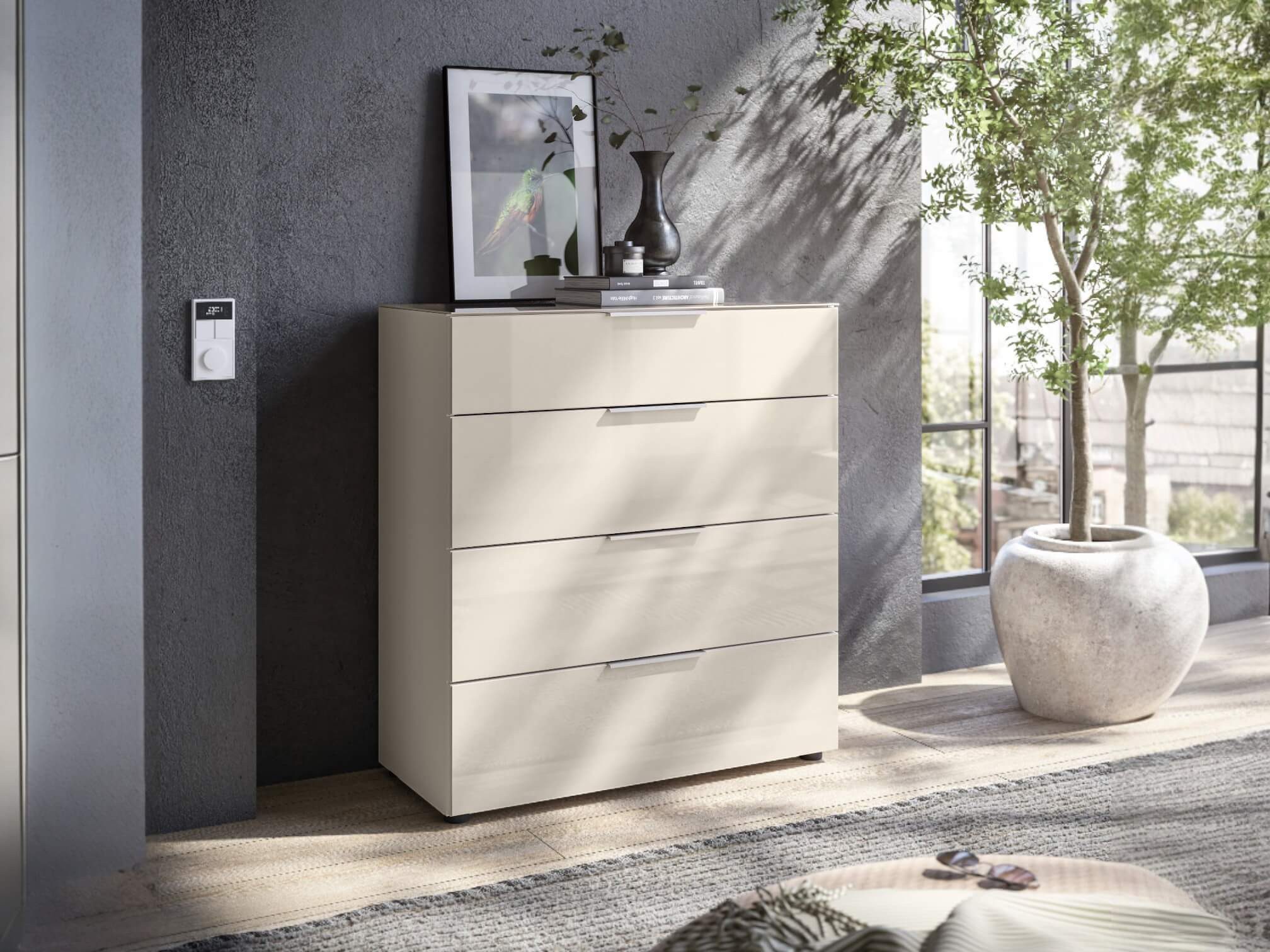 moebel-dich-auf Schubkastenkommode TREND 10 (90 cm breit, Metallgriffe), Front und Oberboden aus Glas