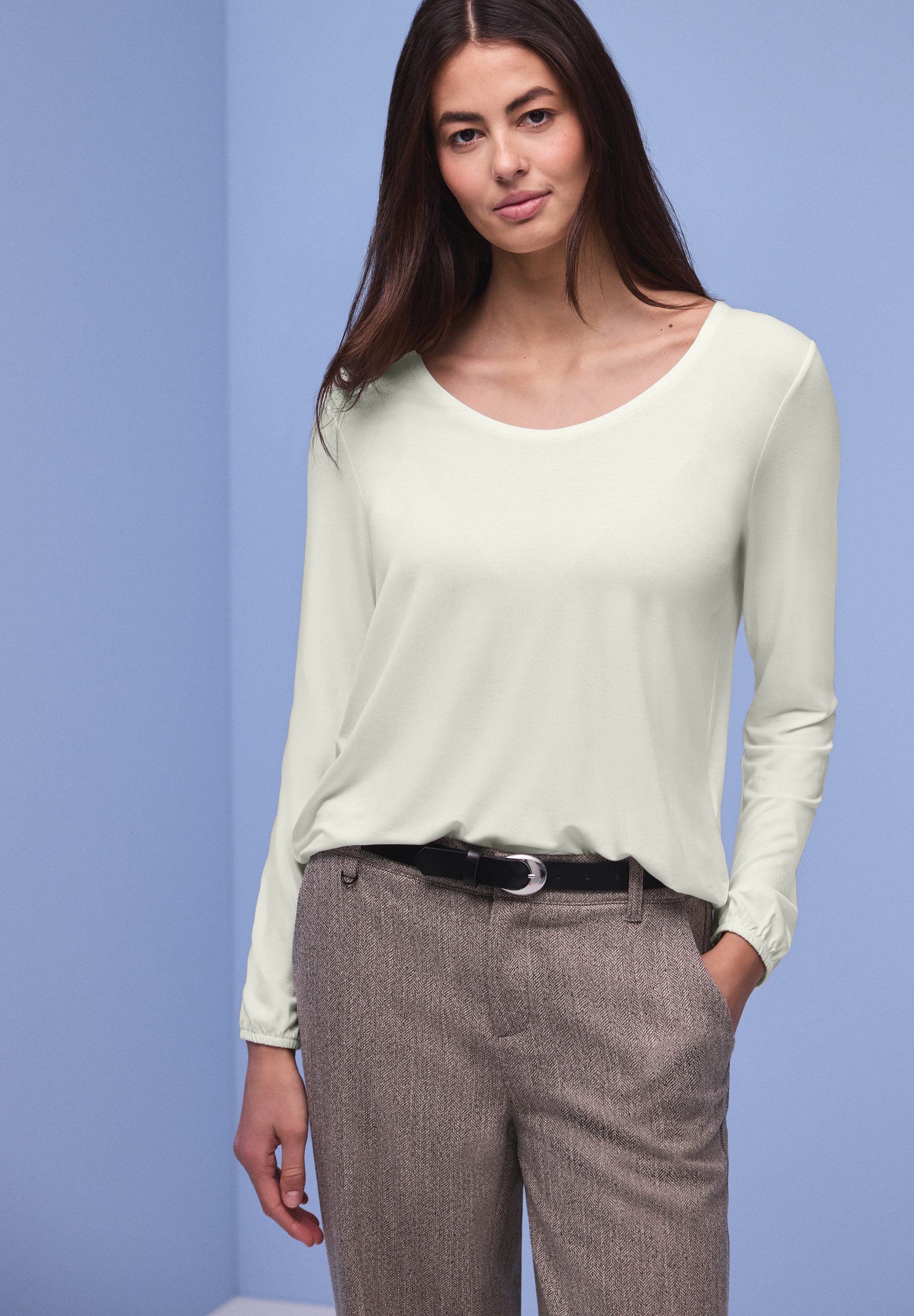 STREET ONE Langarmshirt mit abgerundetem V-Ausschnitt