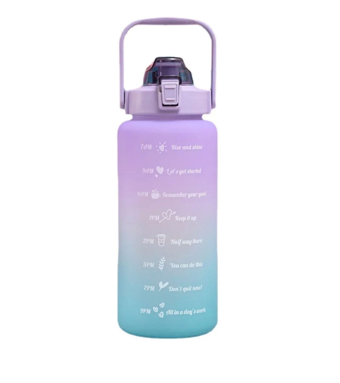 Botells Trinkflasche 2 Liter, Trinkmotivation mit Strohhalm, schöner Farbverlauf mit Henkel, auslaufsicher, BPA frei, für Camping, Reisen, Schule, Sport und Büro