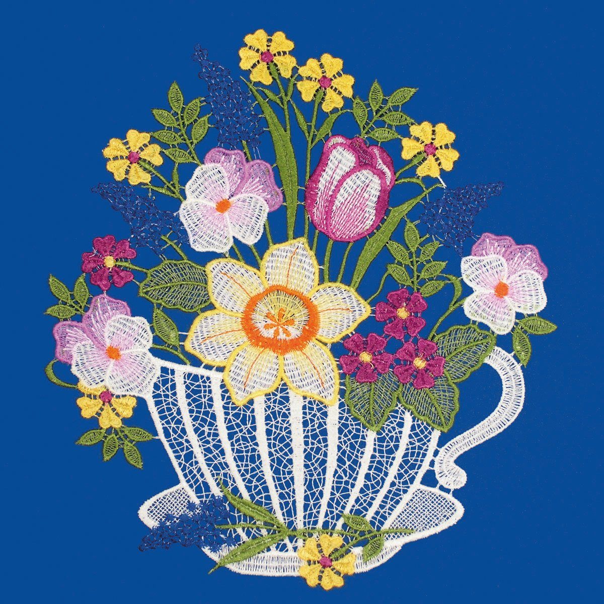 W. Reuter & Sohn - Plauener Spitze® Fensterbild Fensterbild "Kaffeetasse" farbig