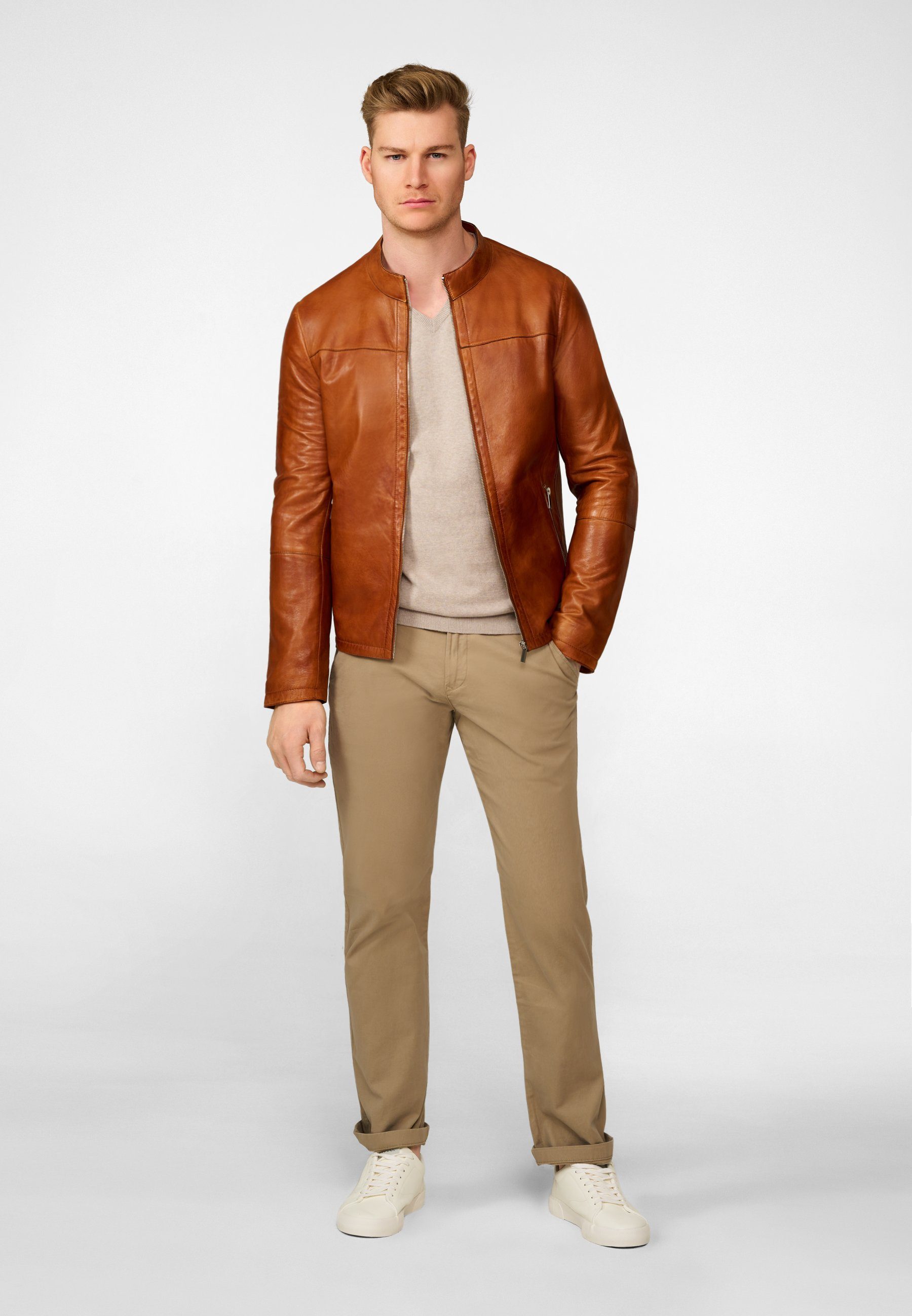 Leder Hcowhertiges (Glattleder) Lederjacke RICANO Cognac Tomaso Lamm-Nappa