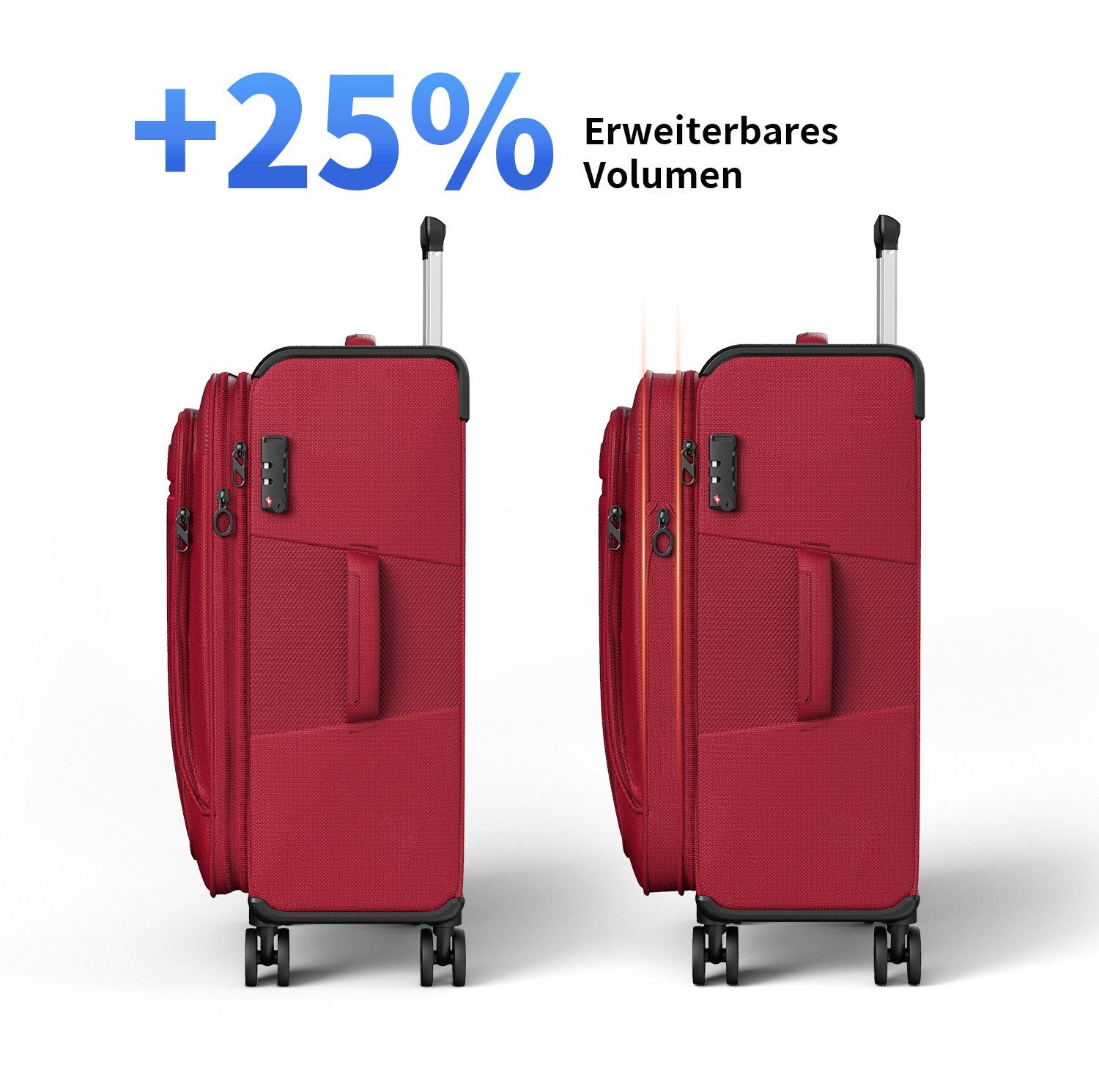 Verage Weichgepäck-Trolley Toledo Weichschalenkoffer Reisekoffer, 4 Rollen, TSA-Schloss, 4 Rollen Trolley Volumenerweiterung bei S/M/L/Sets