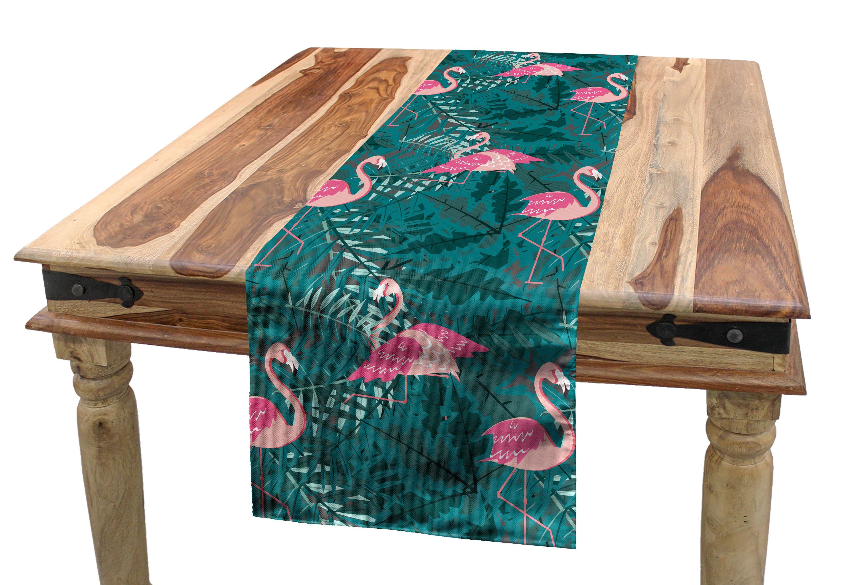 Abakuhaus auf Dekorativer Tropic Rechteckiger Vögel Küche Esszimmer Tischläufer, Flamingo Tischläufer Blätter