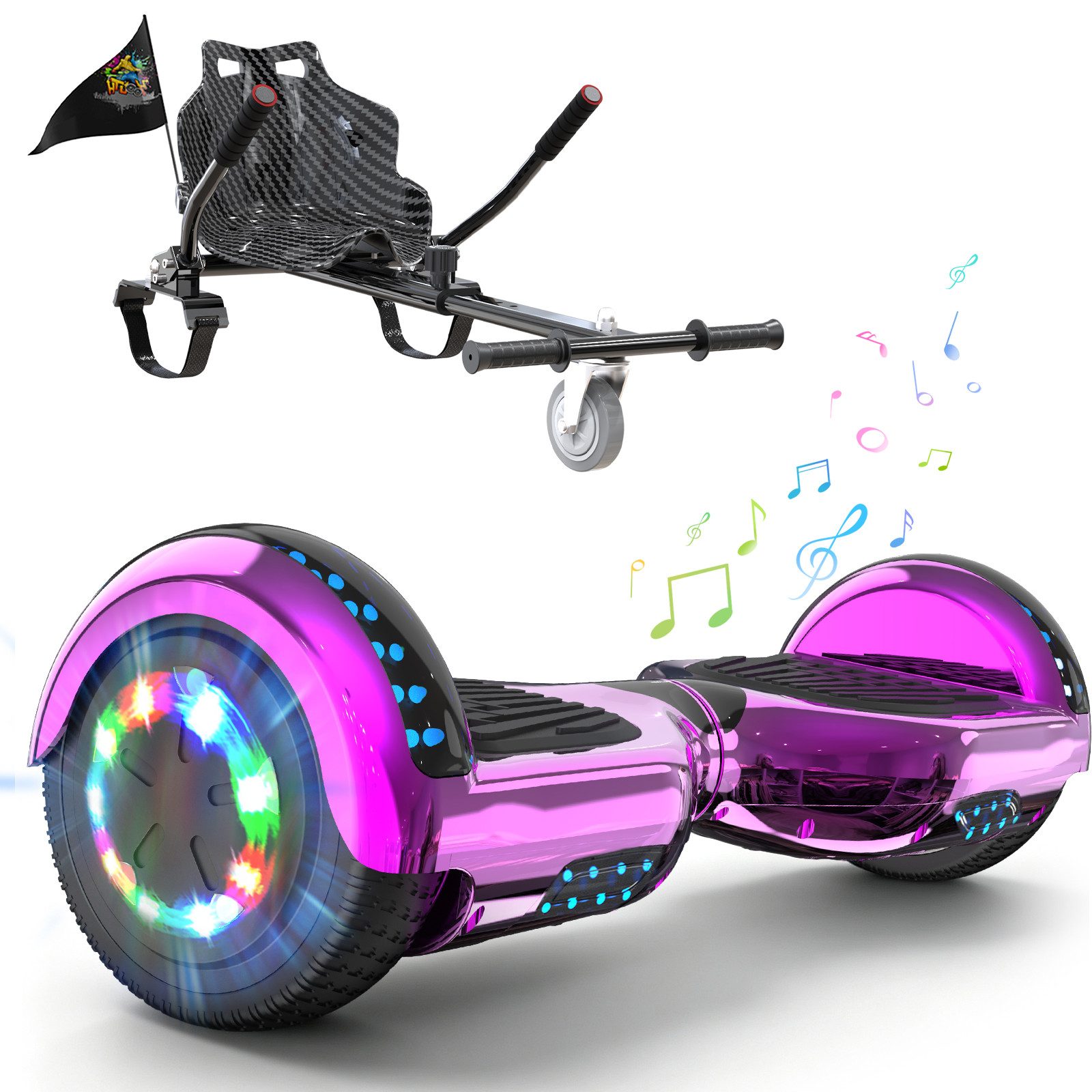 RCB Balance Scooter Kart Set, 6,5 Zoll Hoverboard mit Sitz für Kinder, Hoverboard mit Go-Kart, 120,00 W, 15 km/h, bis zu 10 km Reichweite, keine Straßenzulassung