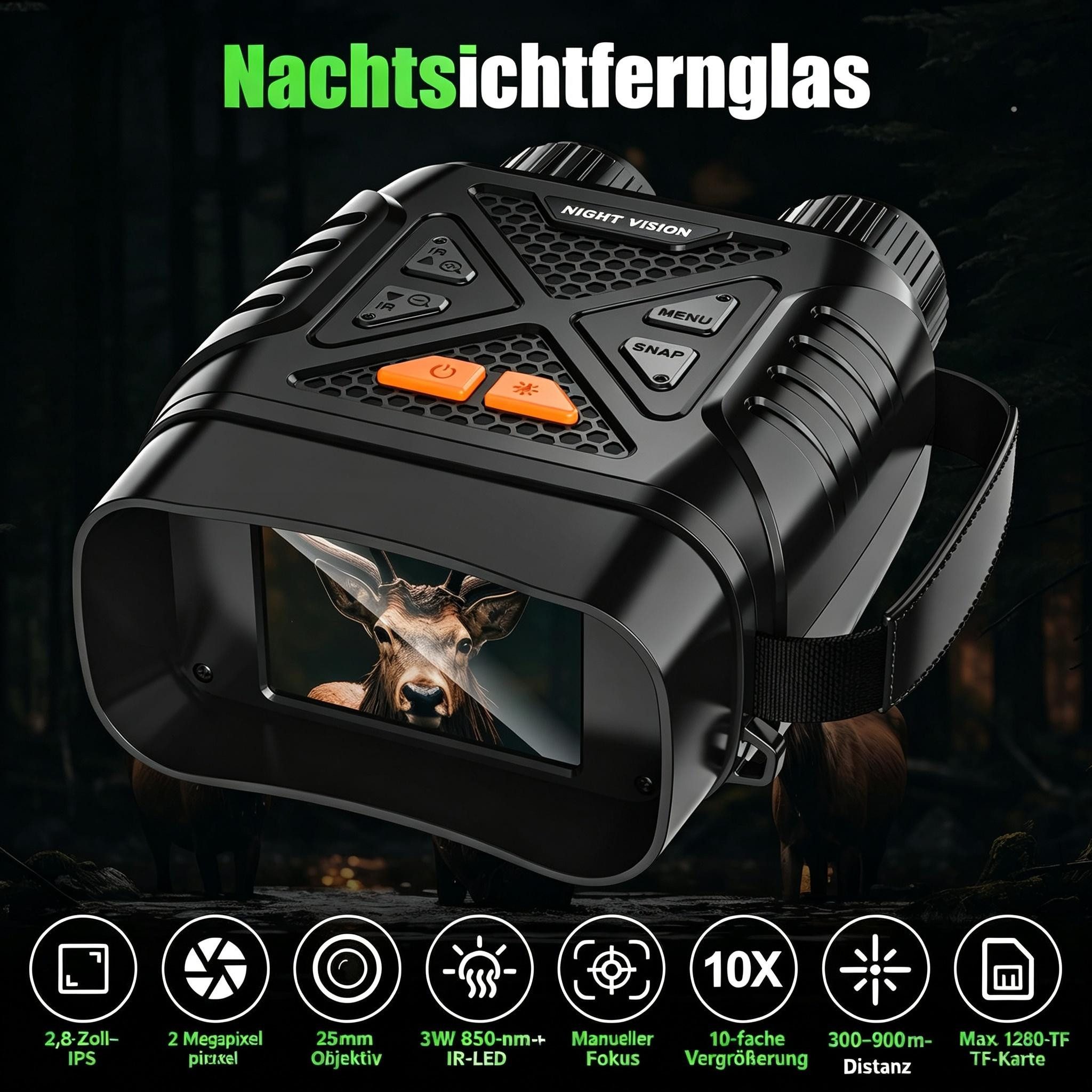 AIBISTAR Digitales Nachtsichtgerät Fernglas 800m, 7-Stufen-IR, 10x Zoom, 1080P Fernglas (2,8 Zoll IPS-Display,2 MP,Foto- und Videoaufnahme)