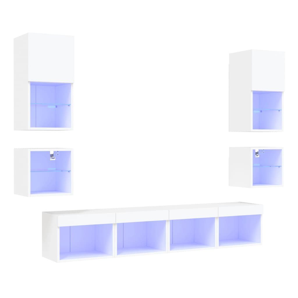 vidaXL TV-Wand 8-tlg. Wohnwand mit LED-Beleuchtung Weiß Holzwerkstoff, (8-St)