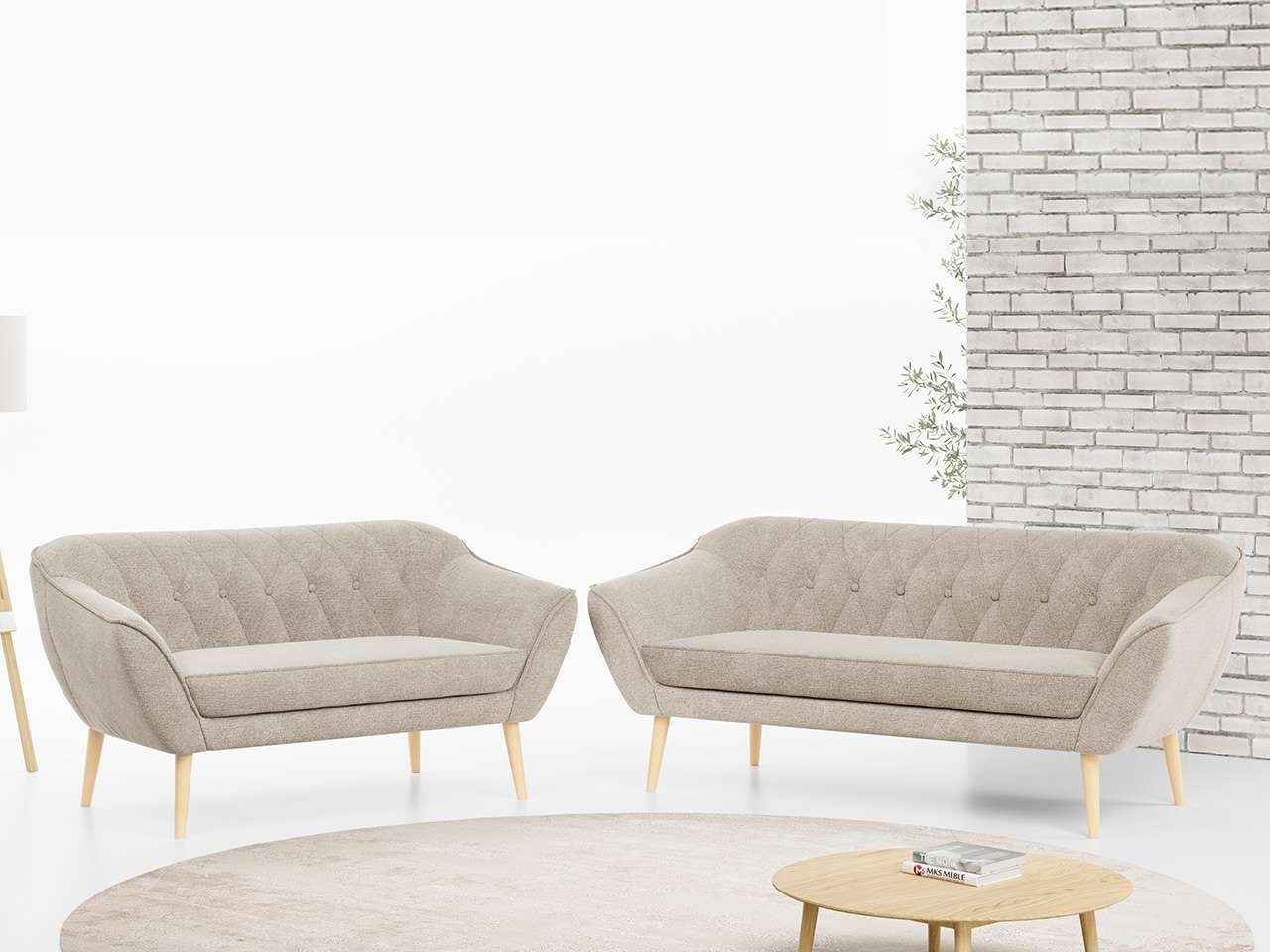 MKS MÖBEL Sofa PIRS 3 2, Skandinavischer Stil, Gesteppte Polsterung, Moderne Sofa Set 3 + 2 Beige Matana | Alle Sofas