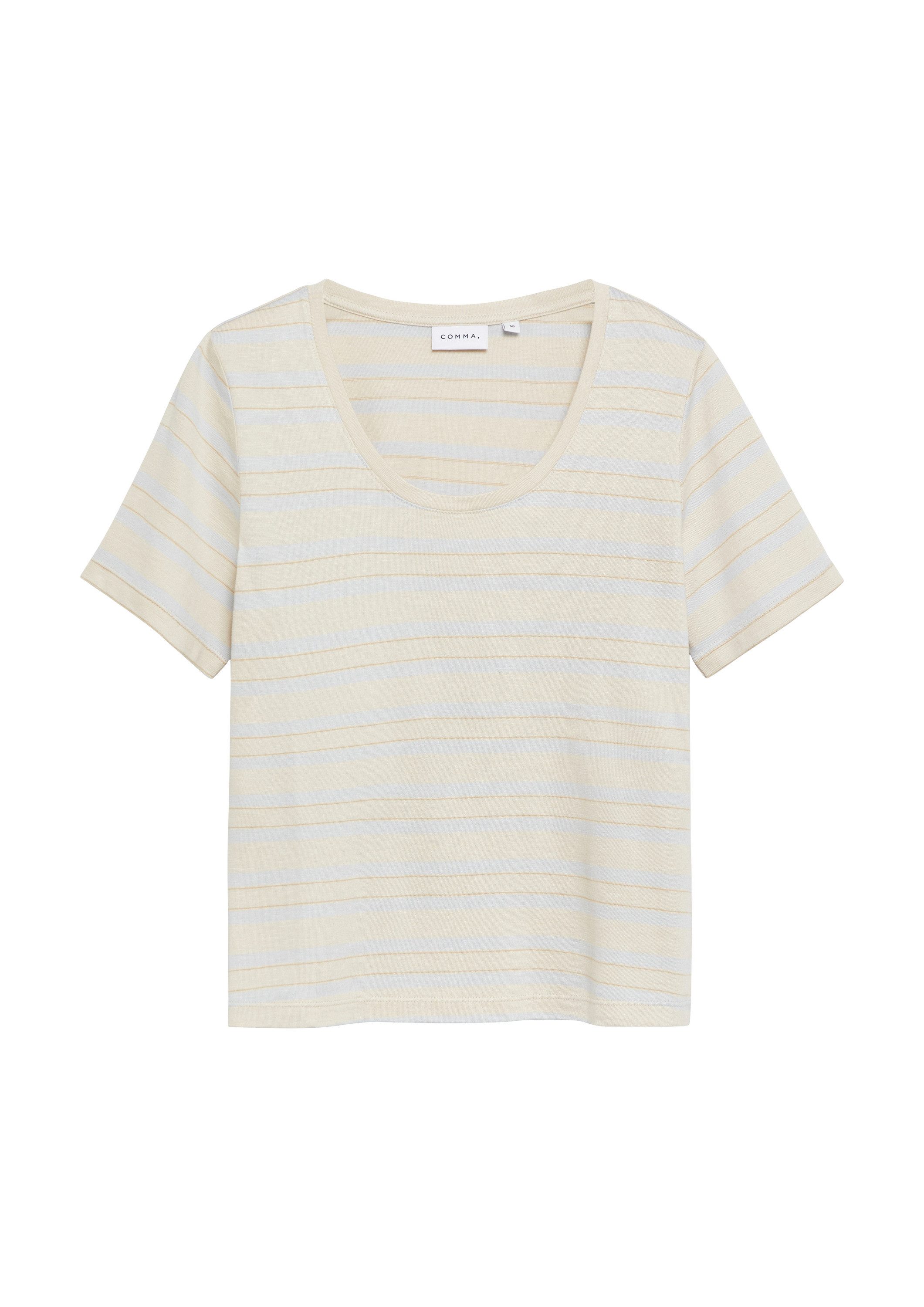 comma Kurzarmshirt T-Shirt Gestreiftes T-Shirt aus Baumwoll-Modal-Mix