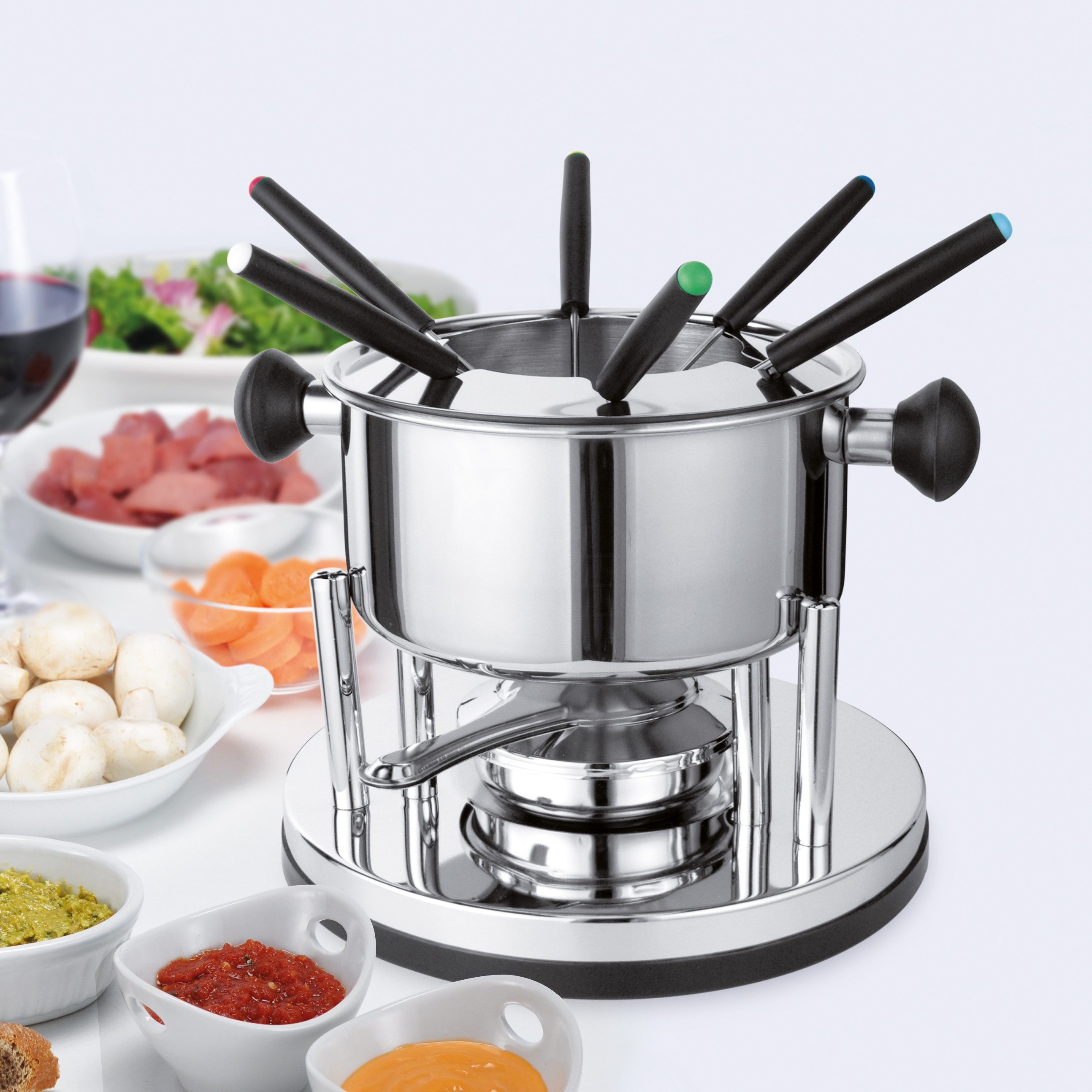 Haushalt International Fondue - Sets aus Edelstahl für 6 Personen, 2 verschiedene Sets 1x 10-teilig - 1x 22-teilig zur Auswahl