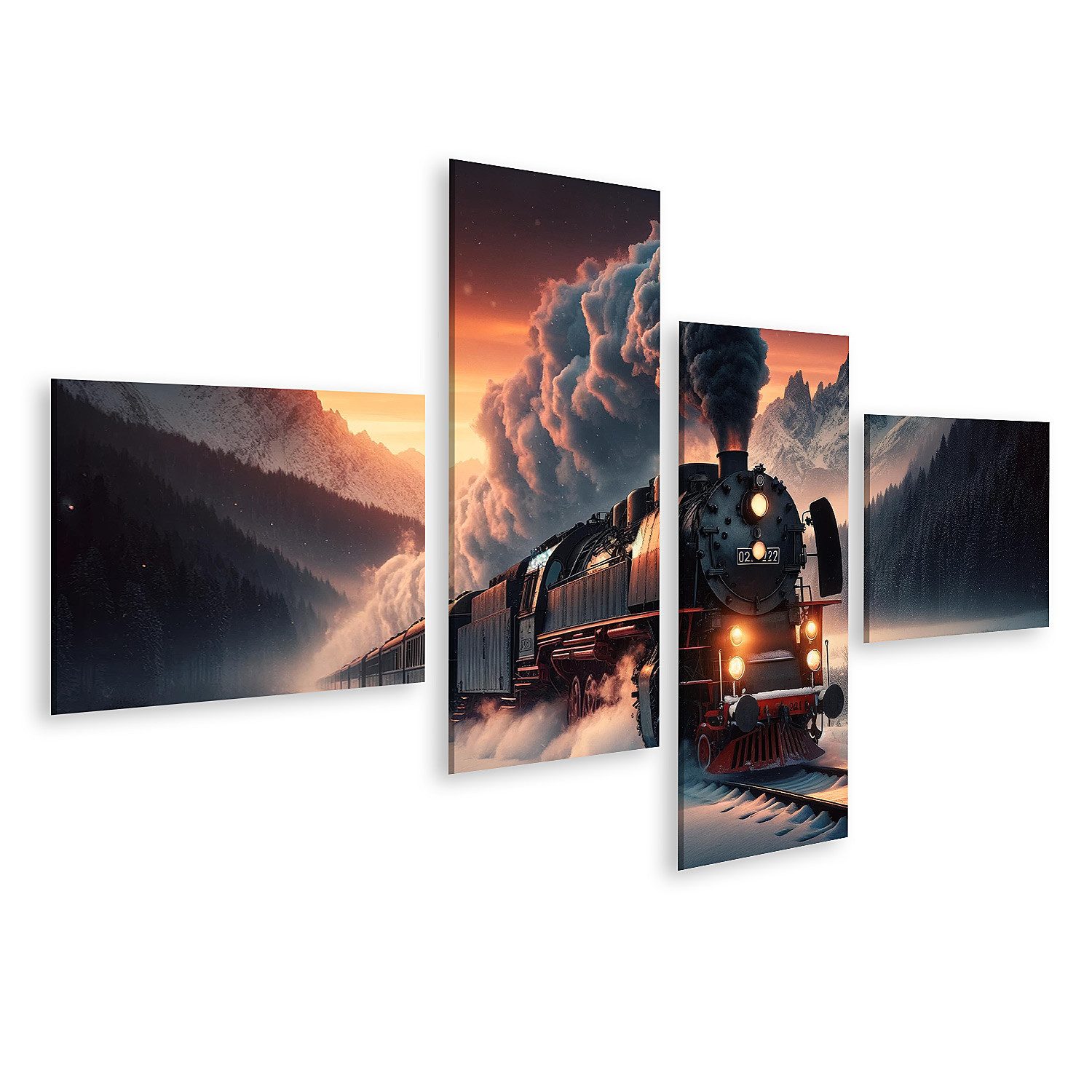 Leinwandbild Alte Dampflok im Schnee für Eisenbahn Fans
