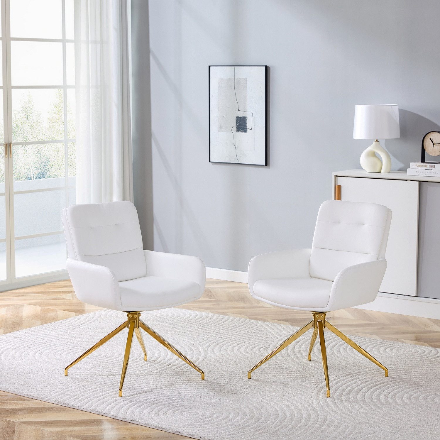 ANYSUN Esszimmerstuhl 2er-Set Luxus-Drehstuhl,Armlehnstuhl Freizeitstuhl, (360° schalldrehend mit Metallbeine), für Esszimmer, Wohnzimmer, Büro, Schlafzimmer, Wartezimmer, Lobbys