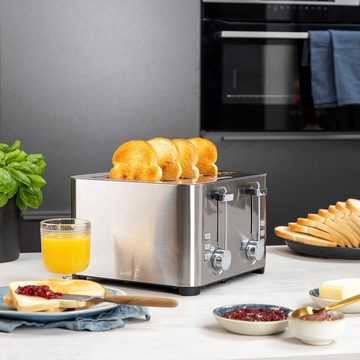 PRINCESS Toaster 142403, 4 kurze Schlitze, 1500 W, Edelstahl, Brötchenaufsatz, 7 Bräunungsstufen, Krümelschublade