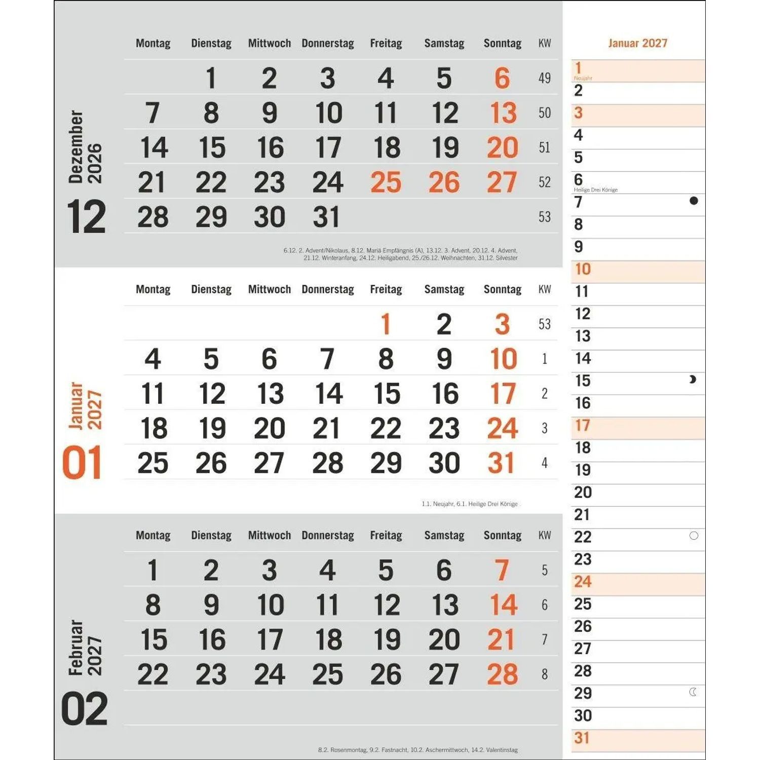 HEYE Wandkalender times&more 3-Monatsplaner, orange 2027