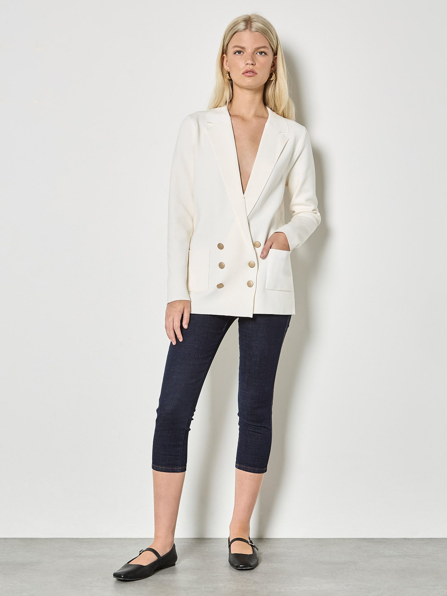 Apricot Longblazer Blazer aus Rippstrick Einfarbig