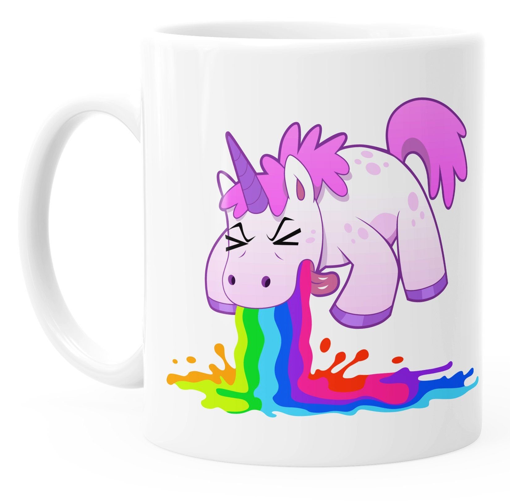 MoonWorks Tasse Kaffee-Tasse kotzendens Einhorn Brechend einfarbig, Keramik