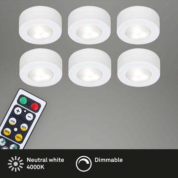 Briloner Leuchten LED Unterbauleuchte »2632-066«, in Stufen dimmbar, Batteriebetrieben mit 3-AAA Batterien, inkl. Klebepads, inkl. Fernbedienung, exkl. Batterien, weiß, LED, Ø 5,8 x 2,6 cm